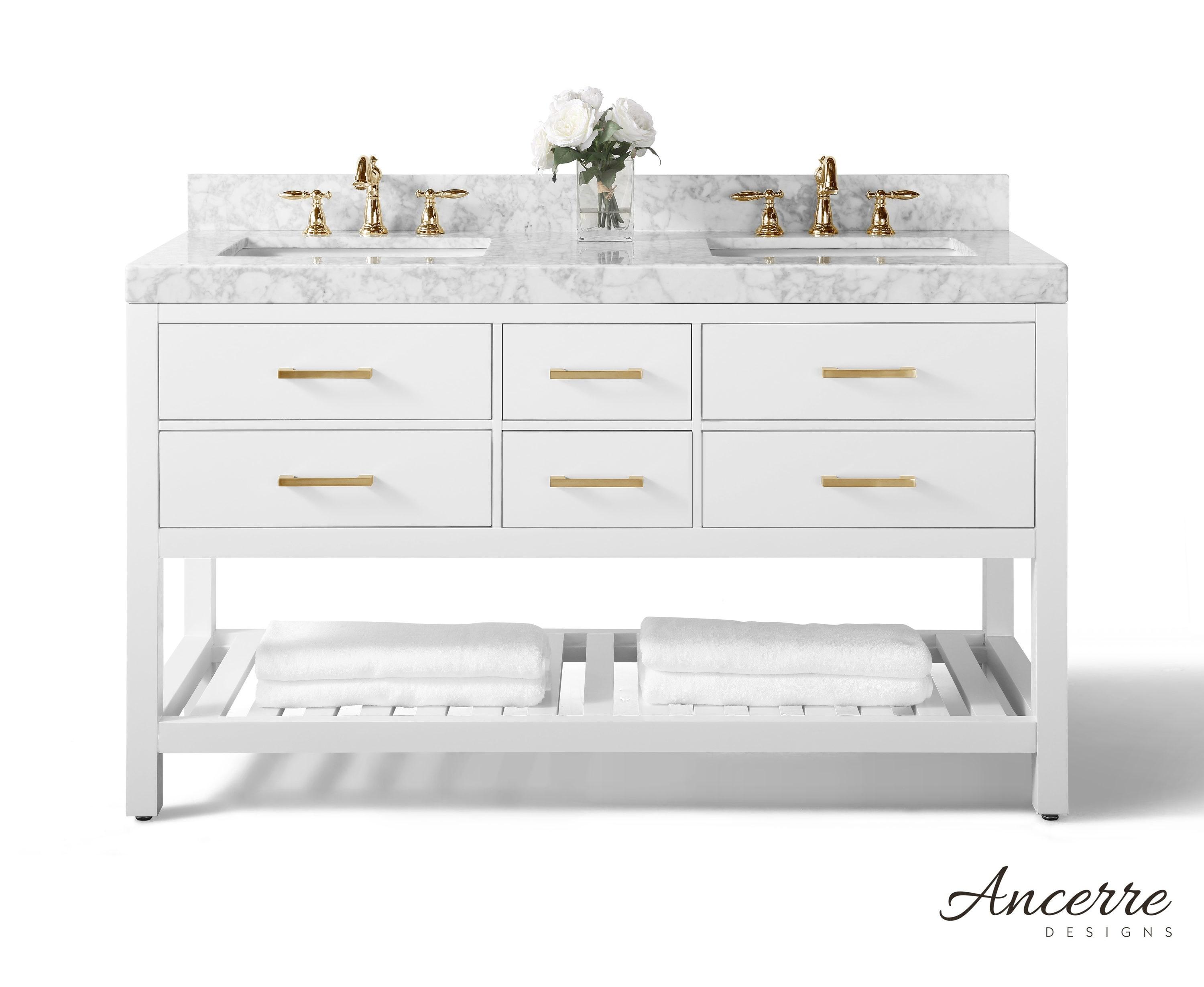 Ancerre Designs Elizabeth 60" Bathroom Vanity Set with Gold Hardware in White