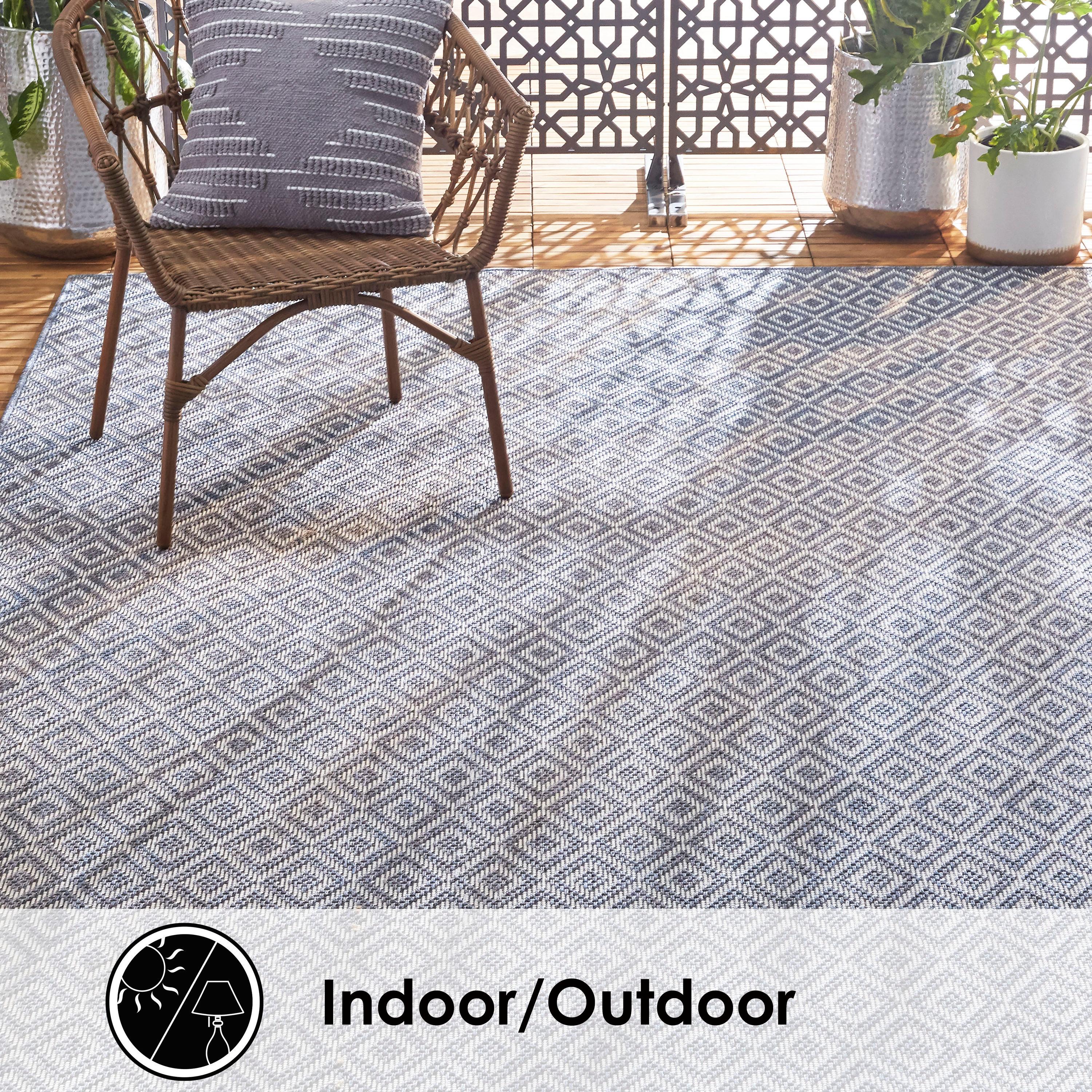 Home Dynamix Tripoli Lydia Modern Diamond Indoor/Outdoor Area Rug, Denim/Cream, 7'10"x10'2"