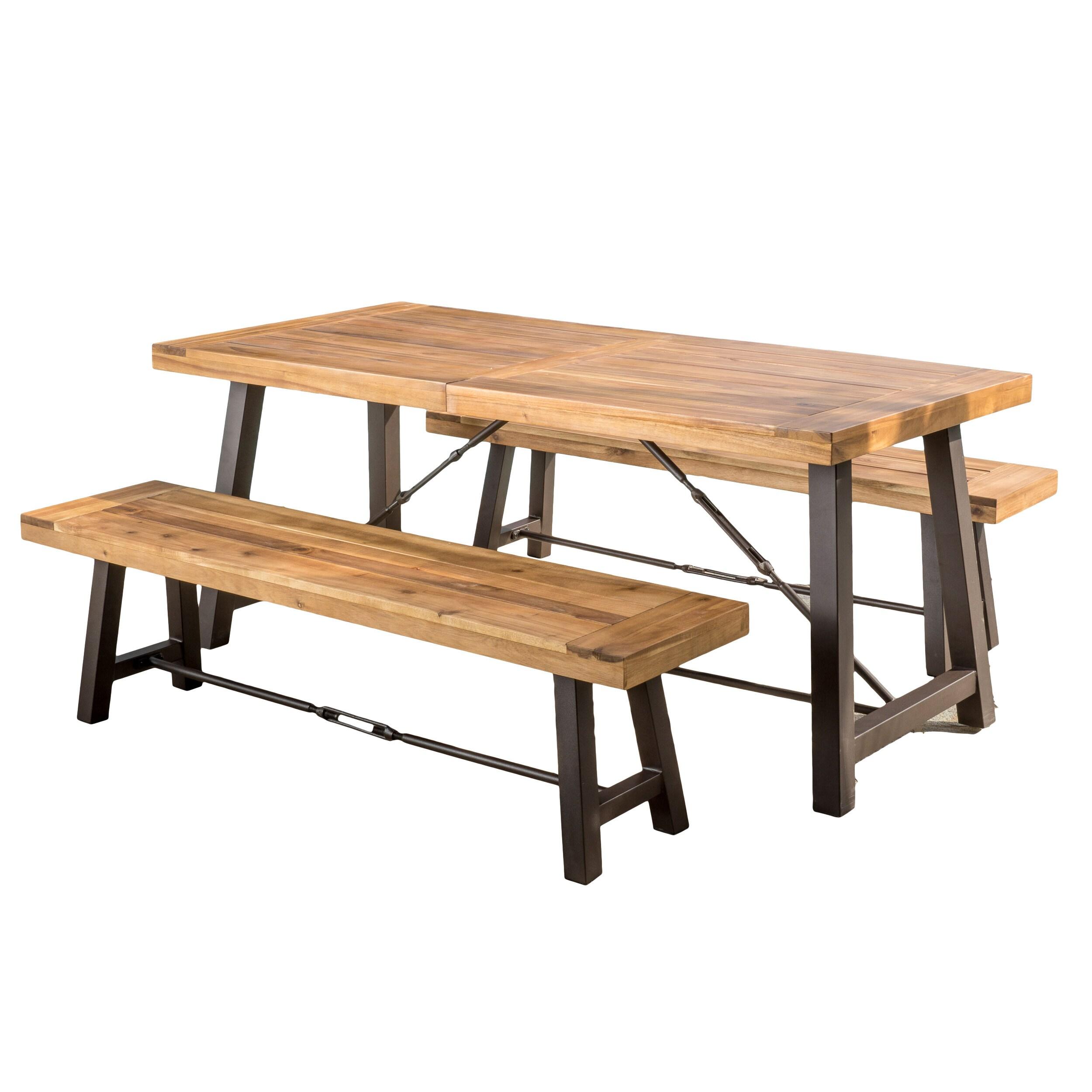 17 Stories 3-Piece Acacia Wood Outdoor Dining Set