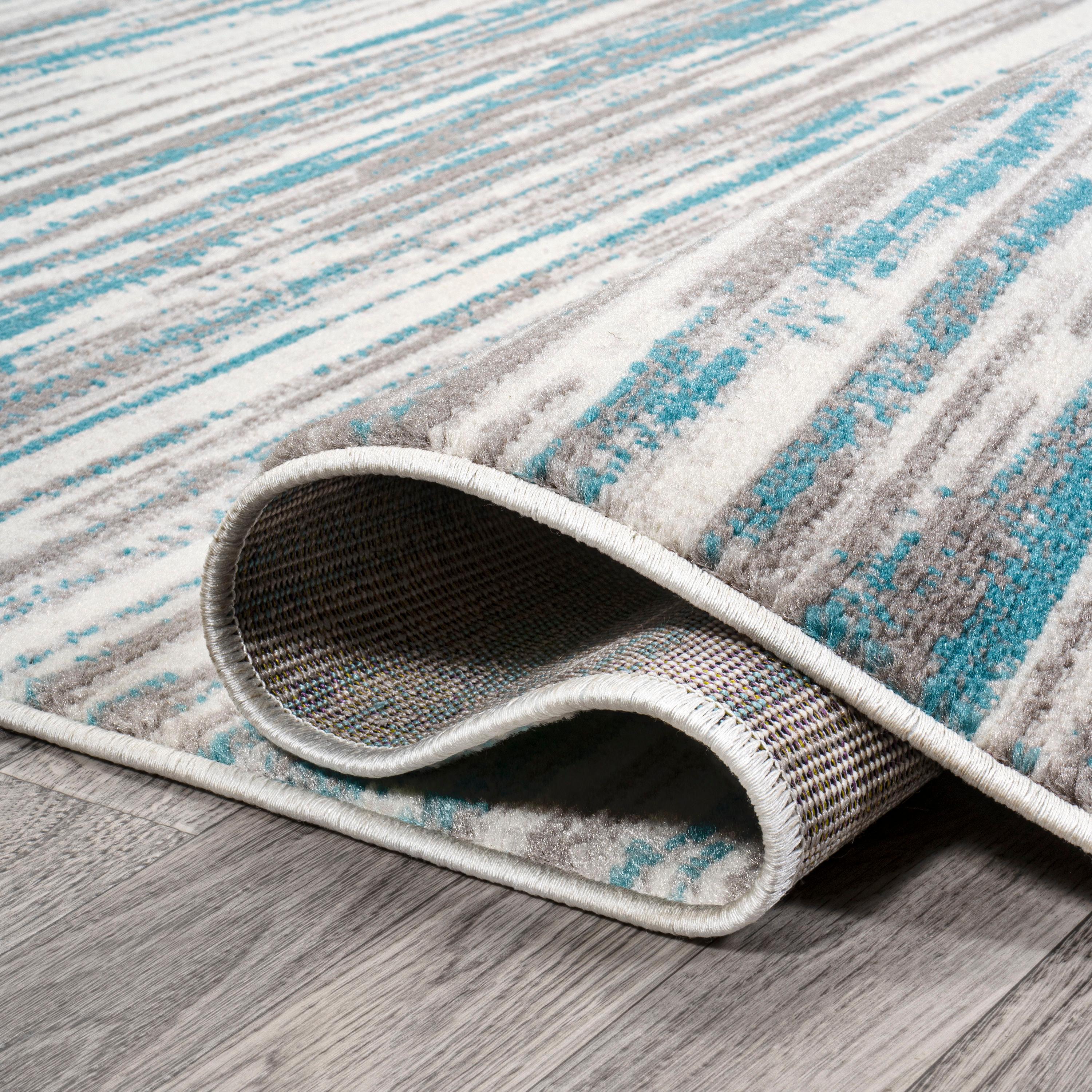 2' x 8' Speer Abstract Linear Stripe Runner Rug, Gray/Blue - JONATHAN Y