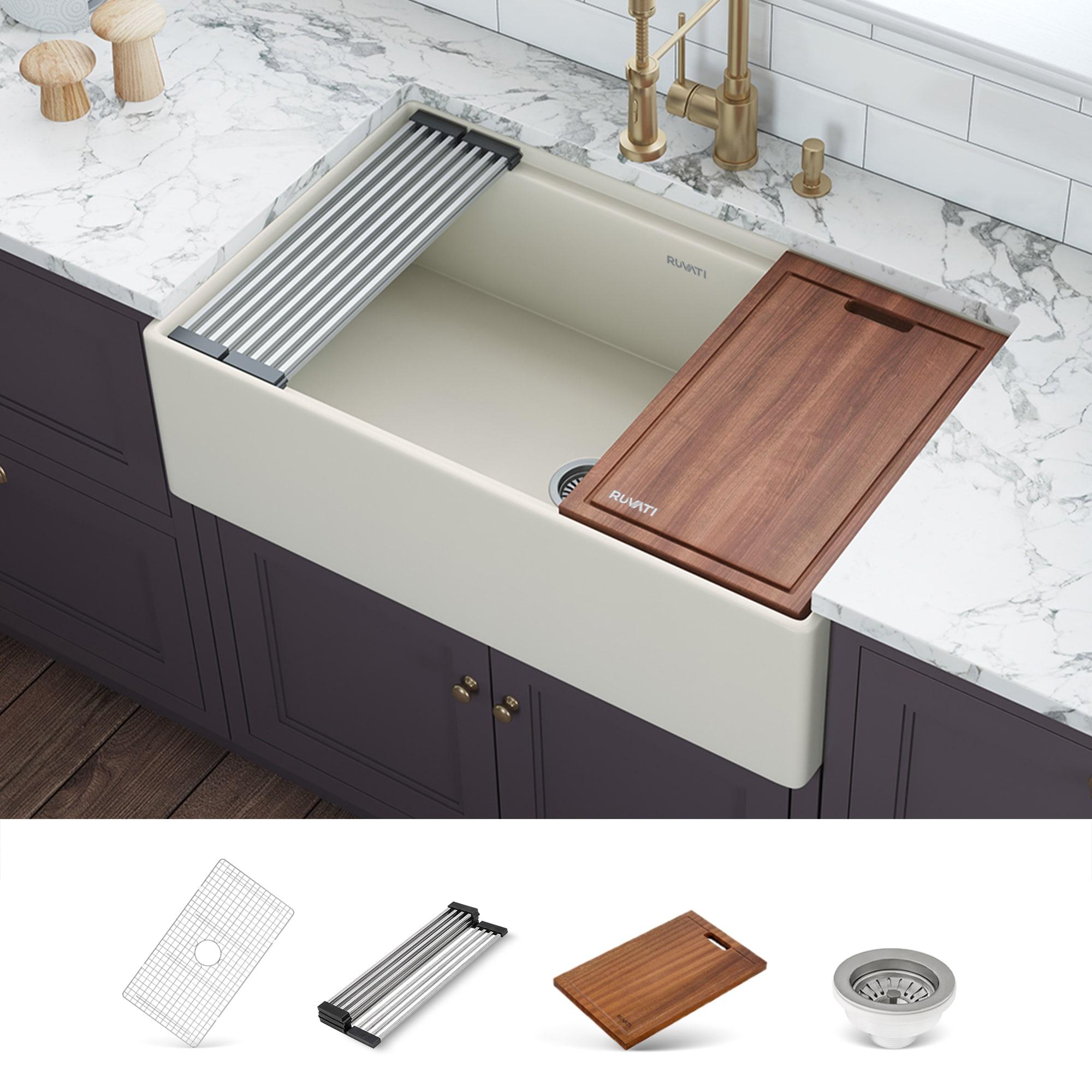 Ruvati 33 inch Fireclay Workstation Farmhouse Kitchen Sink Apron Front Single Bowl