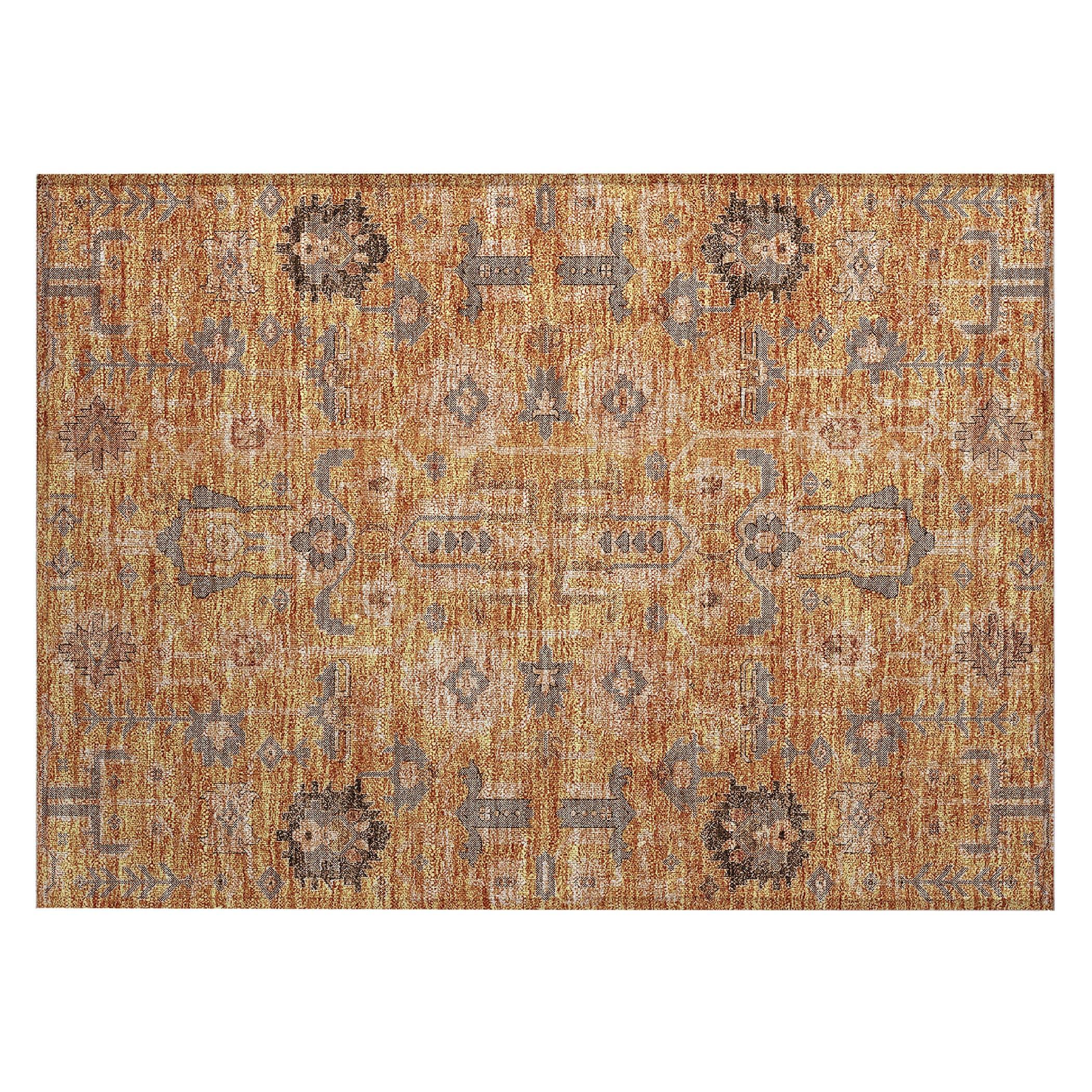 Terracotta and Gray Rectangular Synthetic Flat Woven Rug