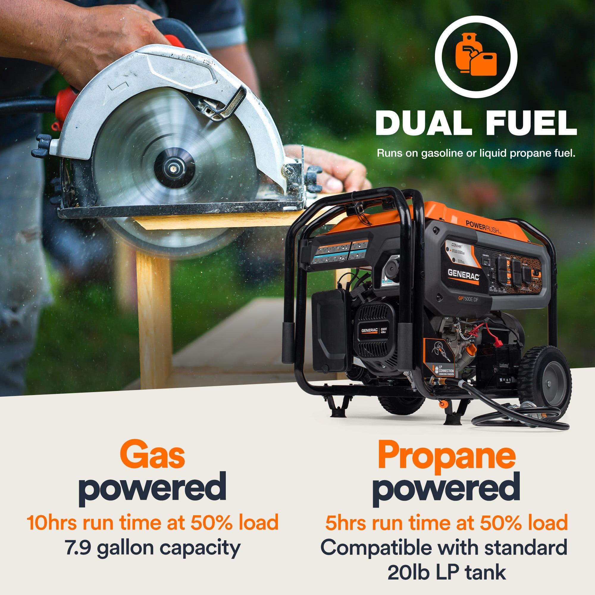 Generac 8011 GP7500E 7,500-Watt Dual-Fuel Compatible Portable Generator, 49-ST