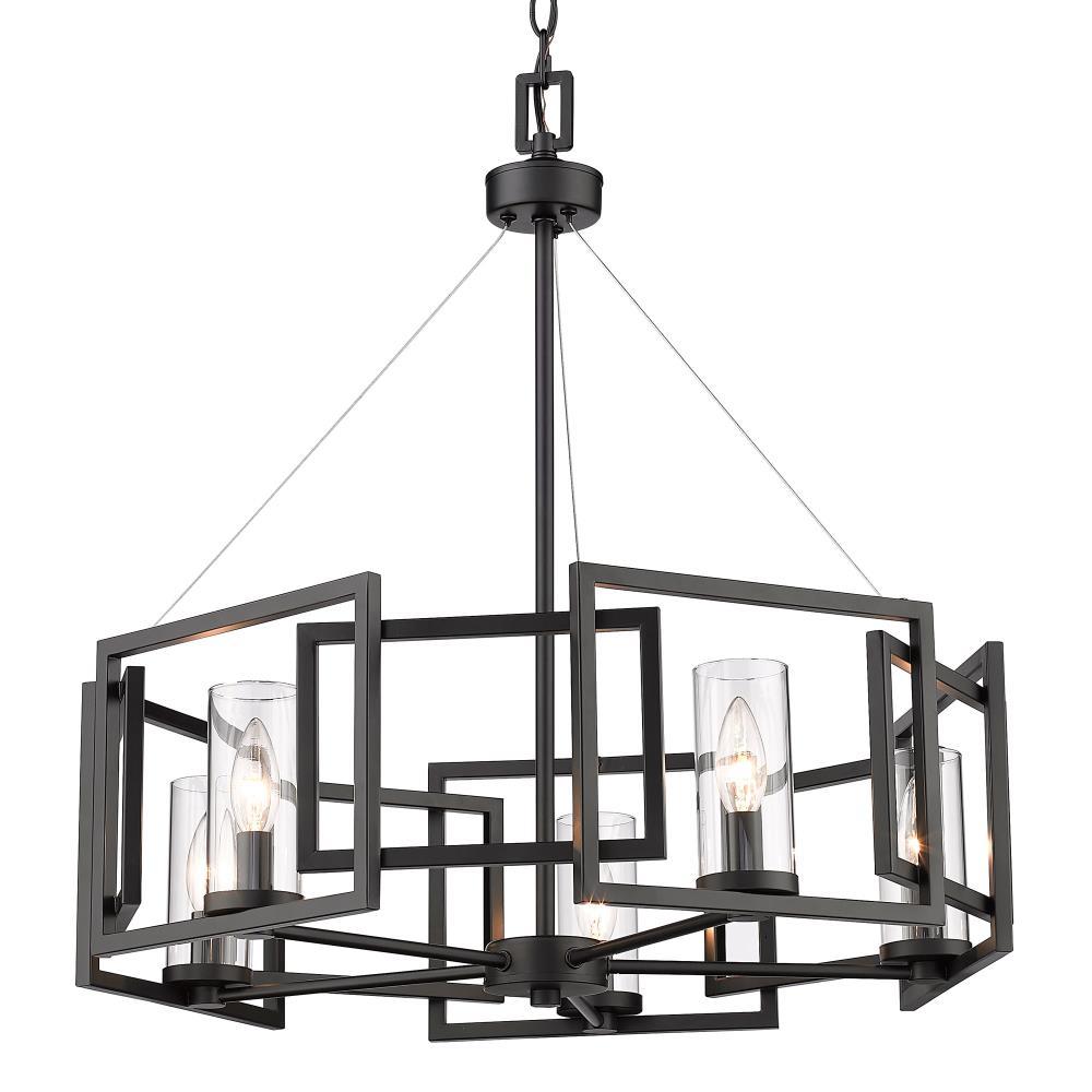 Golden Lighting Marco 5-Light Chandelier in Matte Black with Clear Glass
