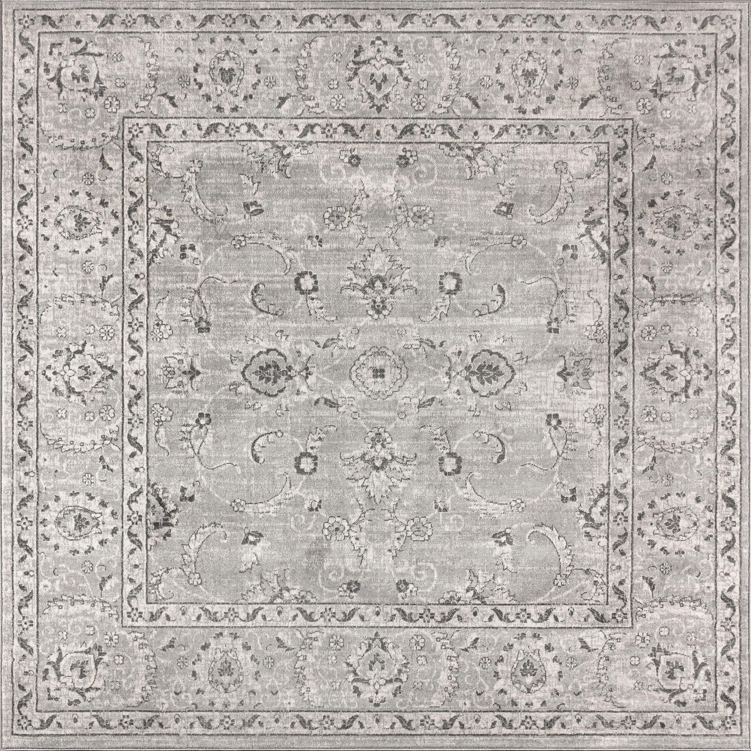 6'x6' Modern Persian Vintage Medallion Area Rug, Light Grey - JONATHAN Y