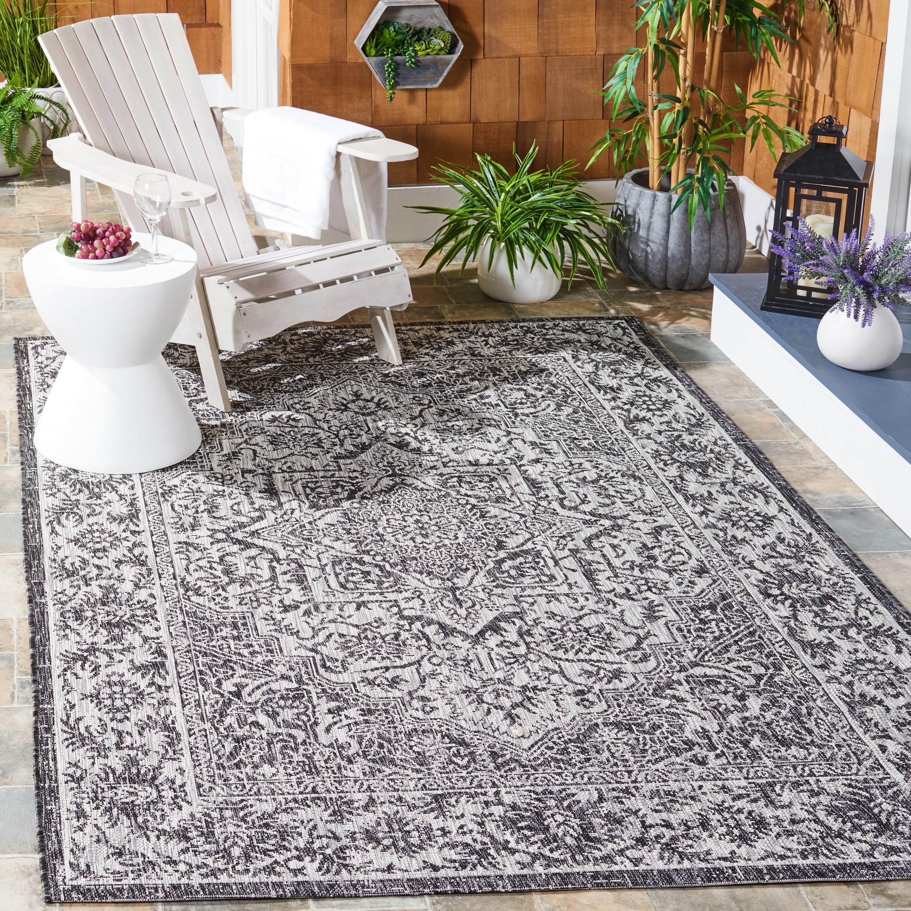 Courtyard CY8863 Power Loomed Indoor/Outdoor Area Rug - Black/Grey - 6'7"x9'6" - Safavieh.