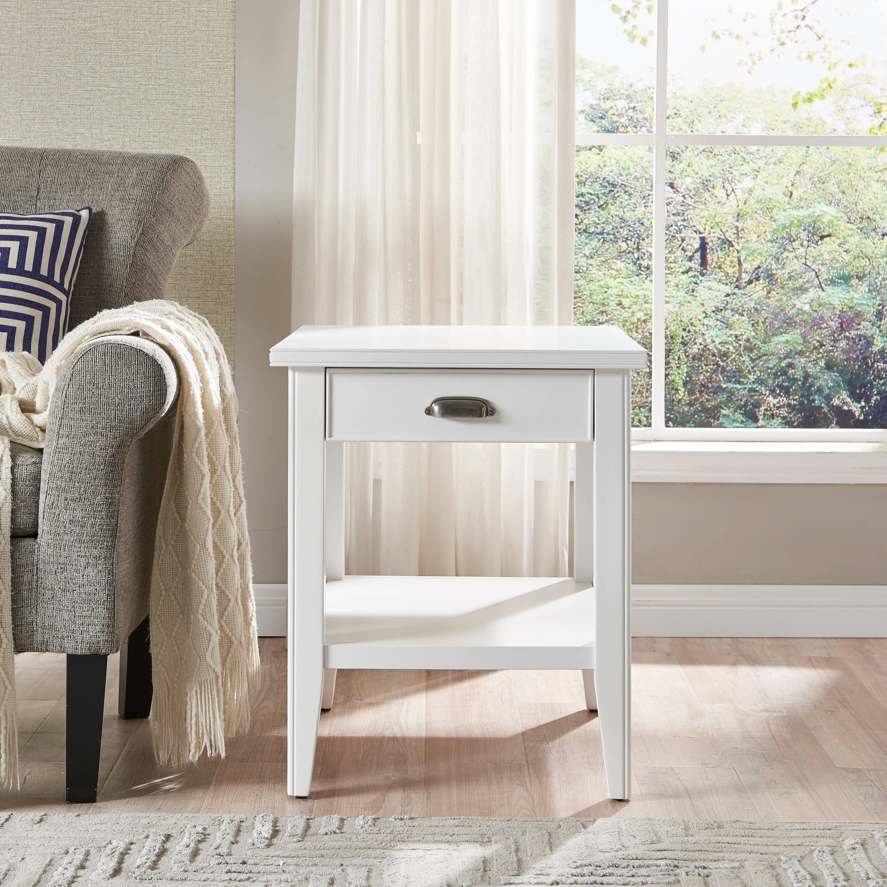 Leick Home 10507-WT Laurent End Table with Drawer and Display Shelf-White