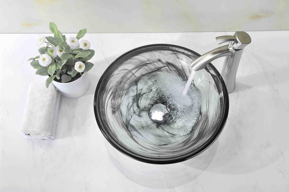 ANZZI Verabue 16.5'' Clear/Gray Tempered Glass Circular Bathroom Sink