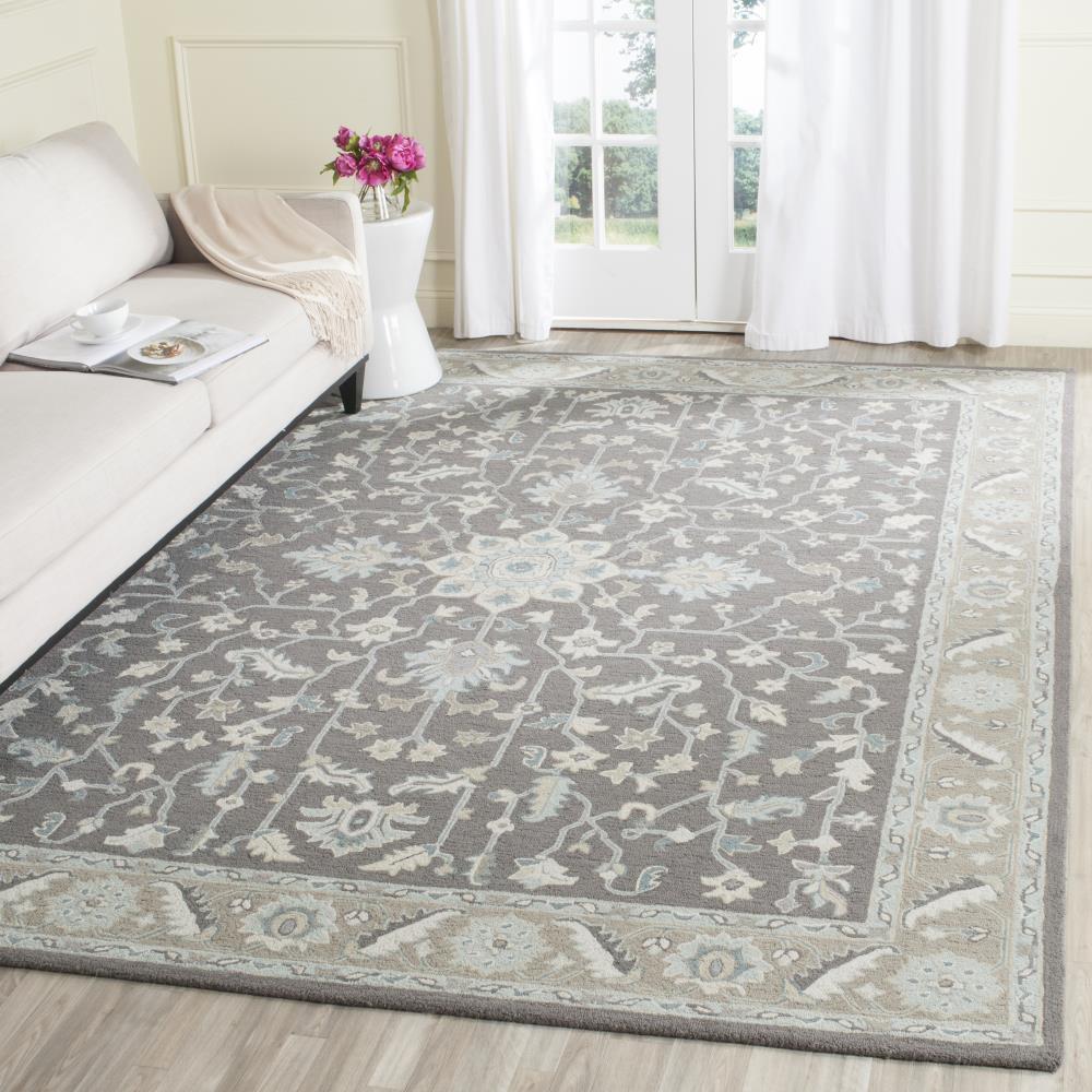 Blossom BLM217 Hand Tufted Area Rug - Dark Grey/Light Brown - 6'x6' - Safavieh..
