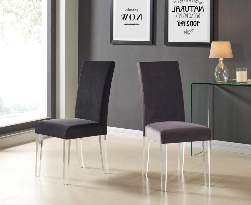 20 x 36 x 17 in. Dalia Modern & Contemporary Dining Chair, Gray Velvet with Acrylic Legs - Set of 2
