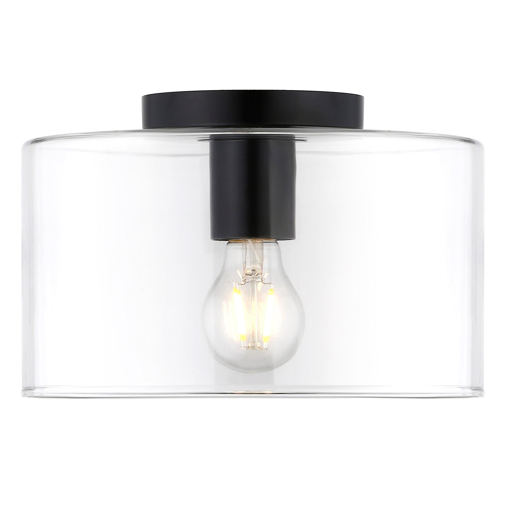 Evelyn&Zoe 10" Matte Black Metal/Glass Semi Flush Mount