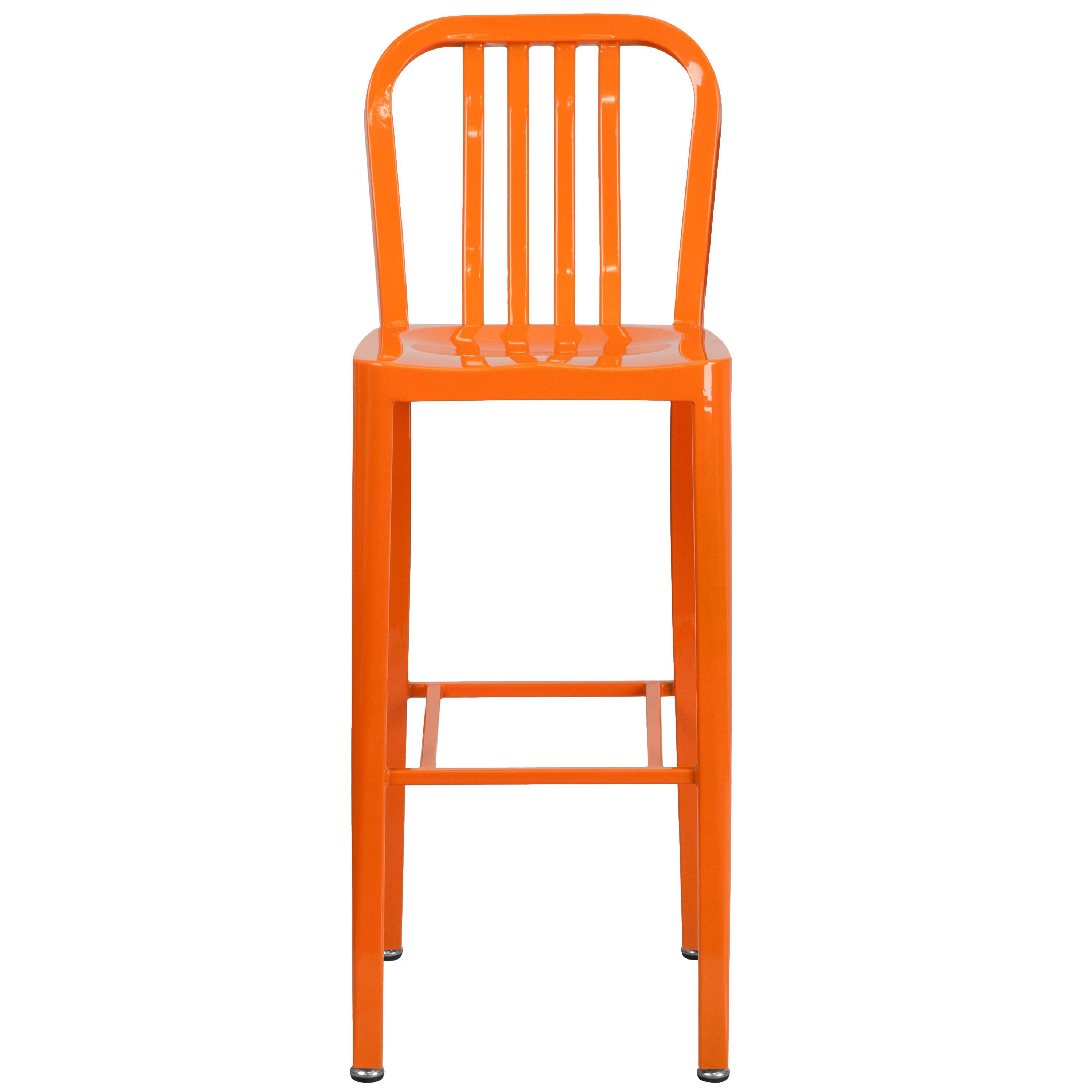 Flash Furniture Commercial Grade 30" High Orange Metal Indoor-Outdoor Barstool with Vertical Slat Back