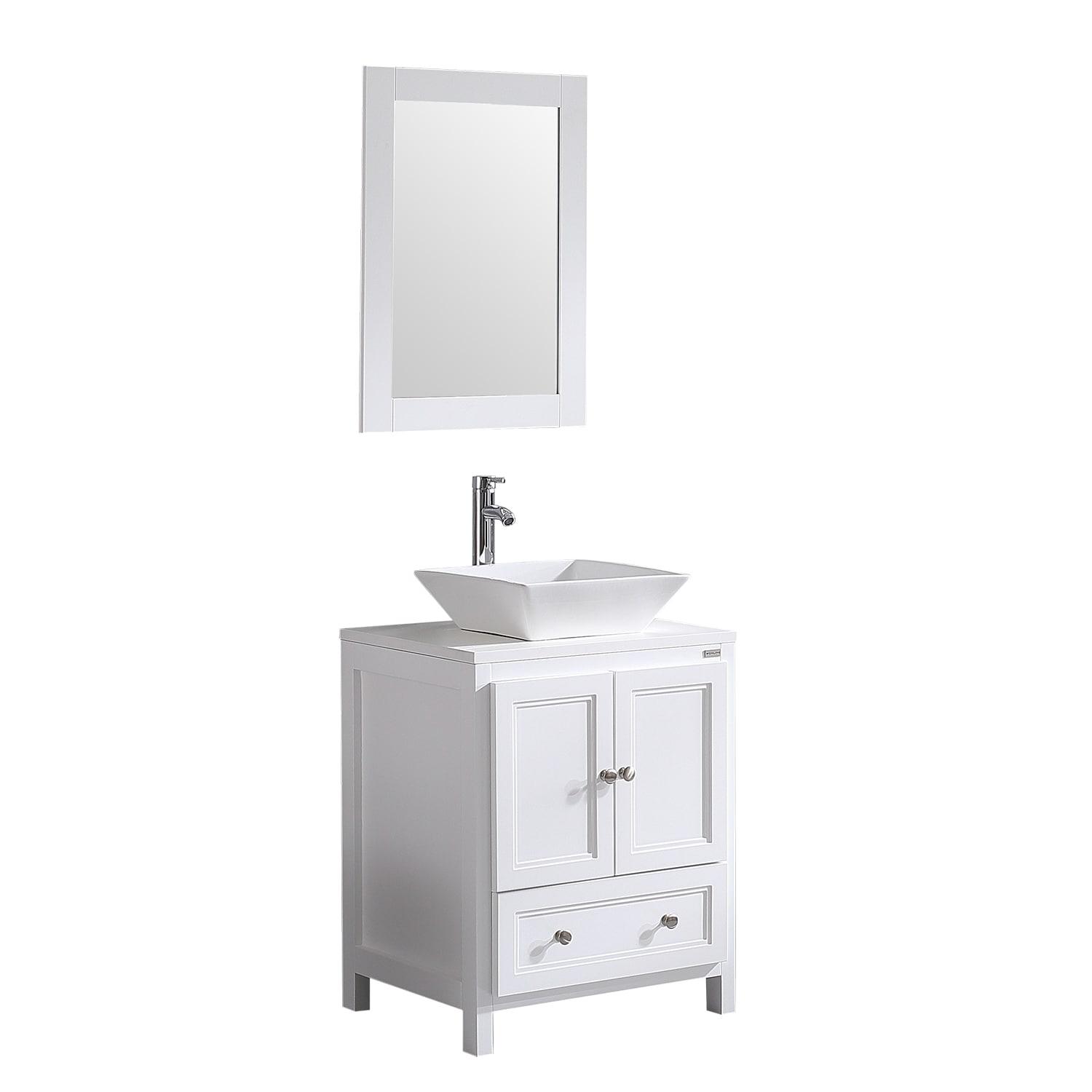 24 Inch Bathroom Vanity with Sink, Single Sink Bathroom Vanity, Modern Small Bathroom Vanity Cabinet with Mirror Sink Drain Faucet Set, White