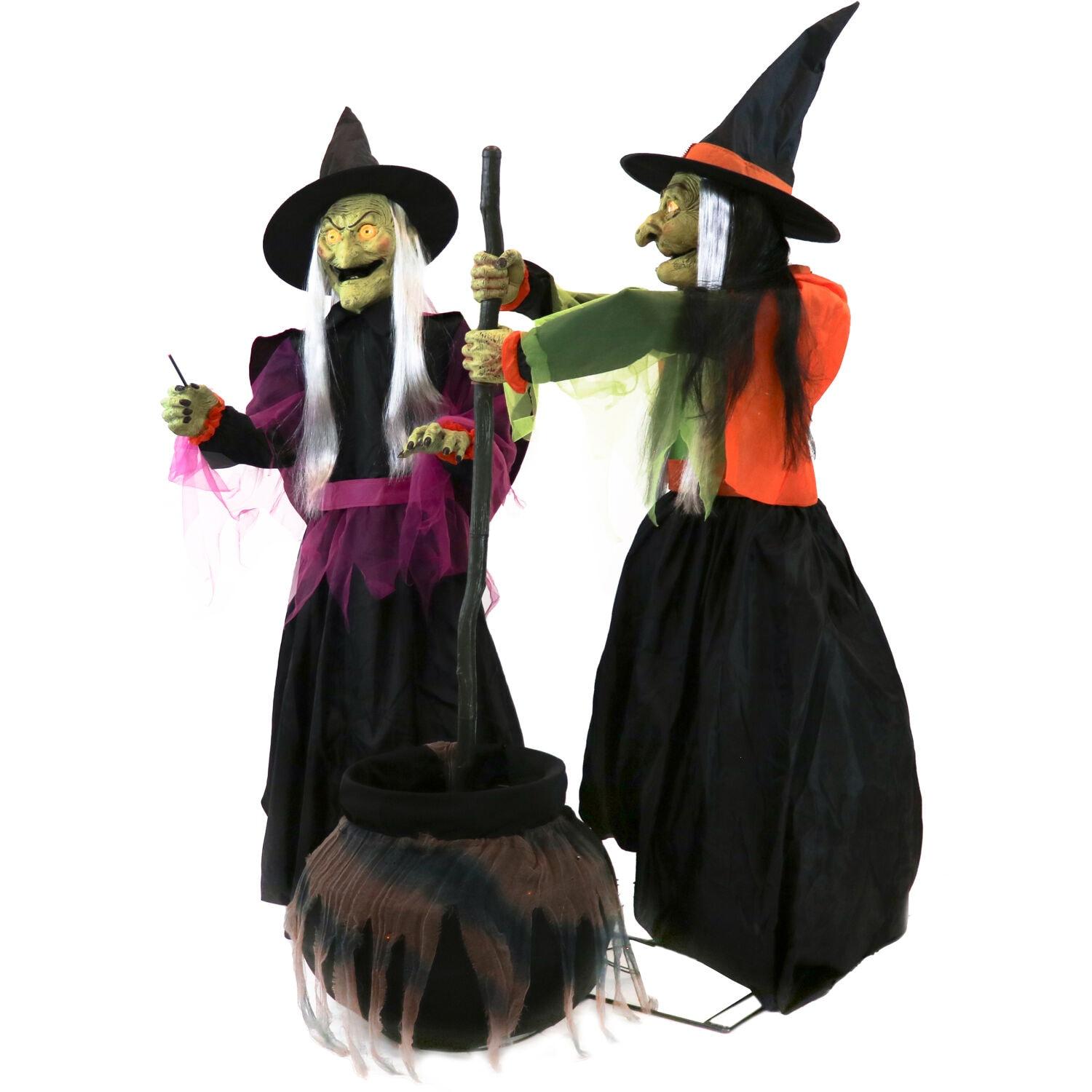 Haunted Hill Farm Haunted Hill Farm Motion-Activated Wicked Cauldron Witches, Plug-In Talking Halloween Animatronic