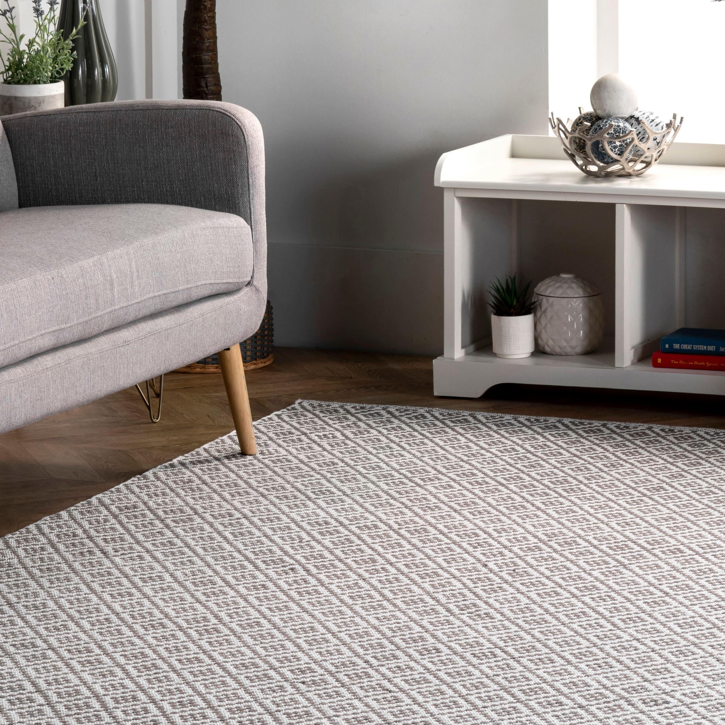 nuLOOM 5'x8' Cotton Hand Loomed Diamonds Cotton Trellis Area Rug Gray: Modern Low Pile Handmade Rectangle Rug