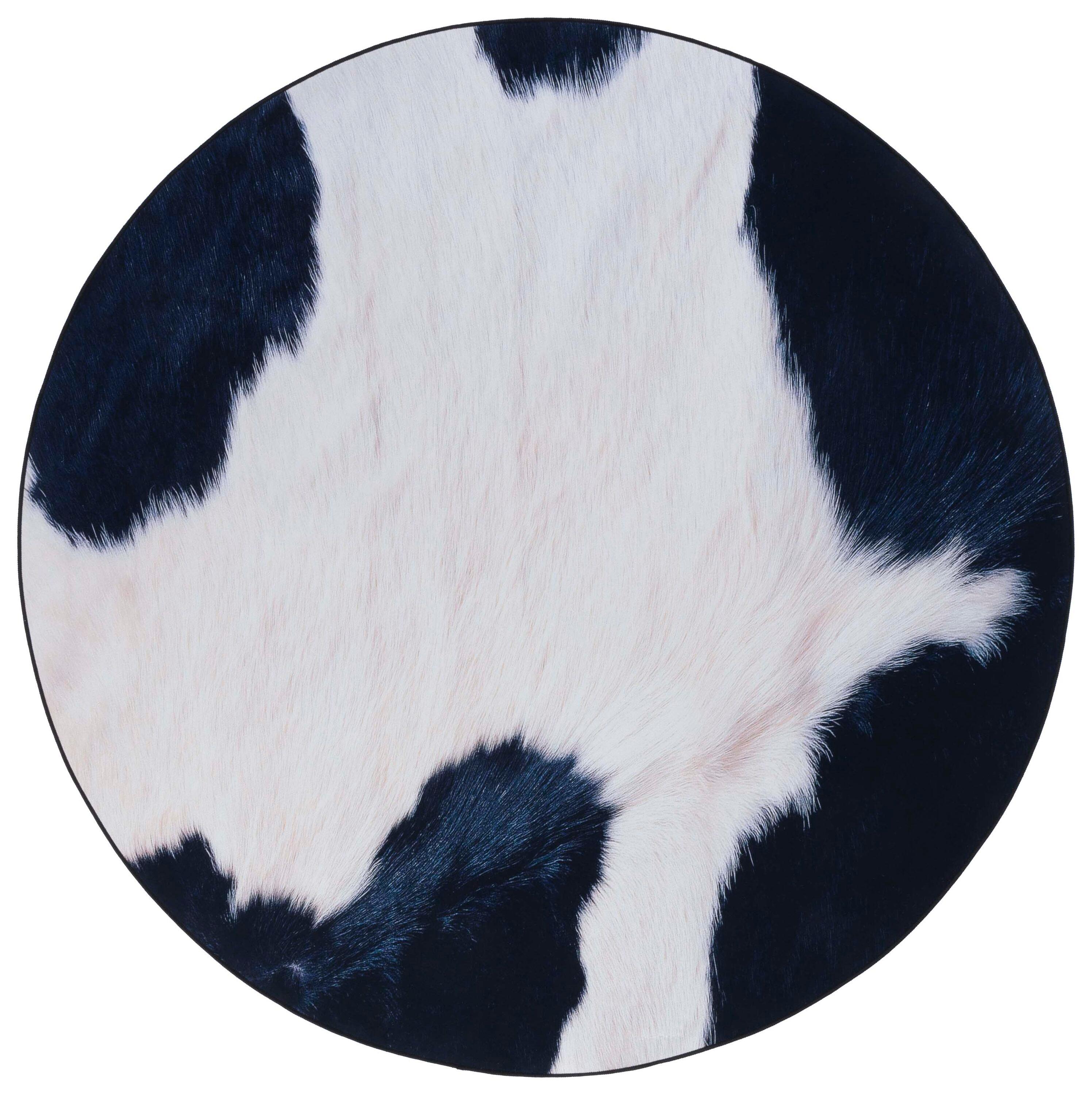 Faux Hide FAH548 Power Loomed Machine Washable Area Rug - Ivory/Dark Blue - 6' Round - Safavieh.