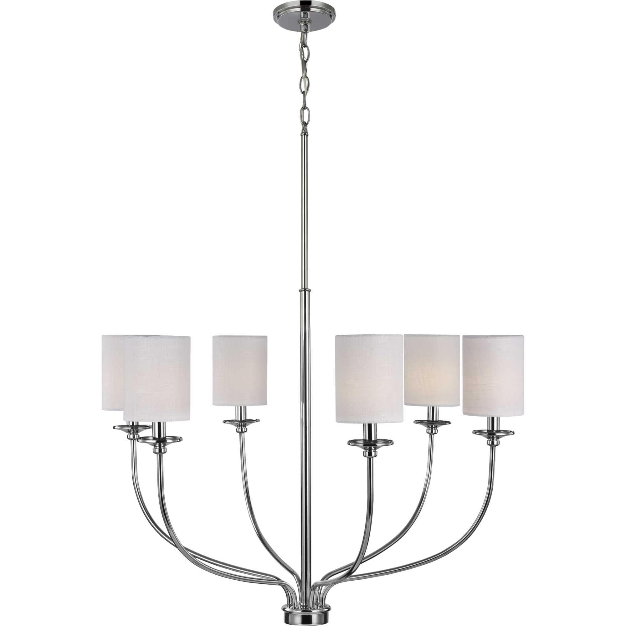 Bonita Collection Six-Light Polished Chrome White Linen Fabric Shade Luxe Chandelier Light