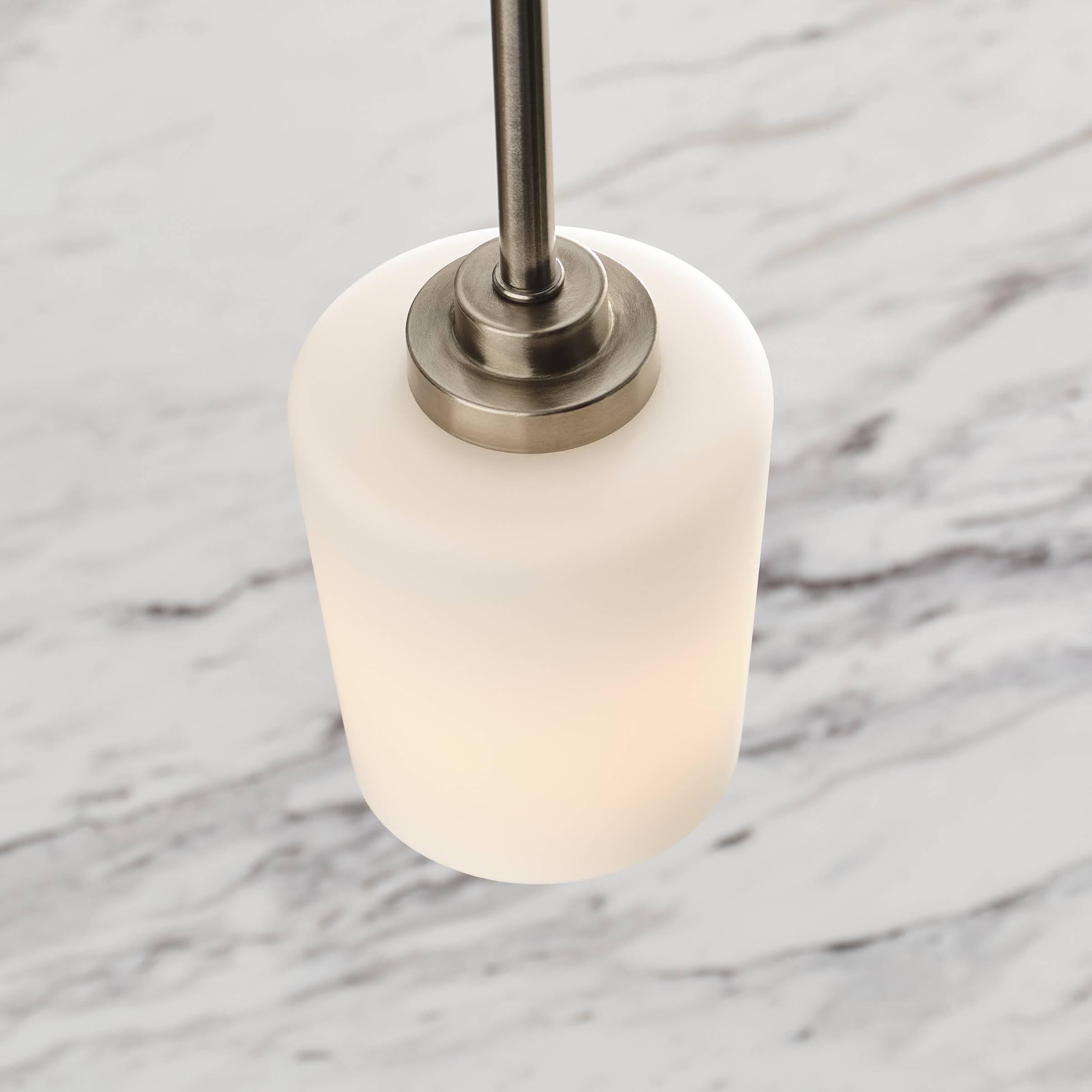 Windom Transitional Mini-Pendant in Brushed Nickel with Etched Opal Glass