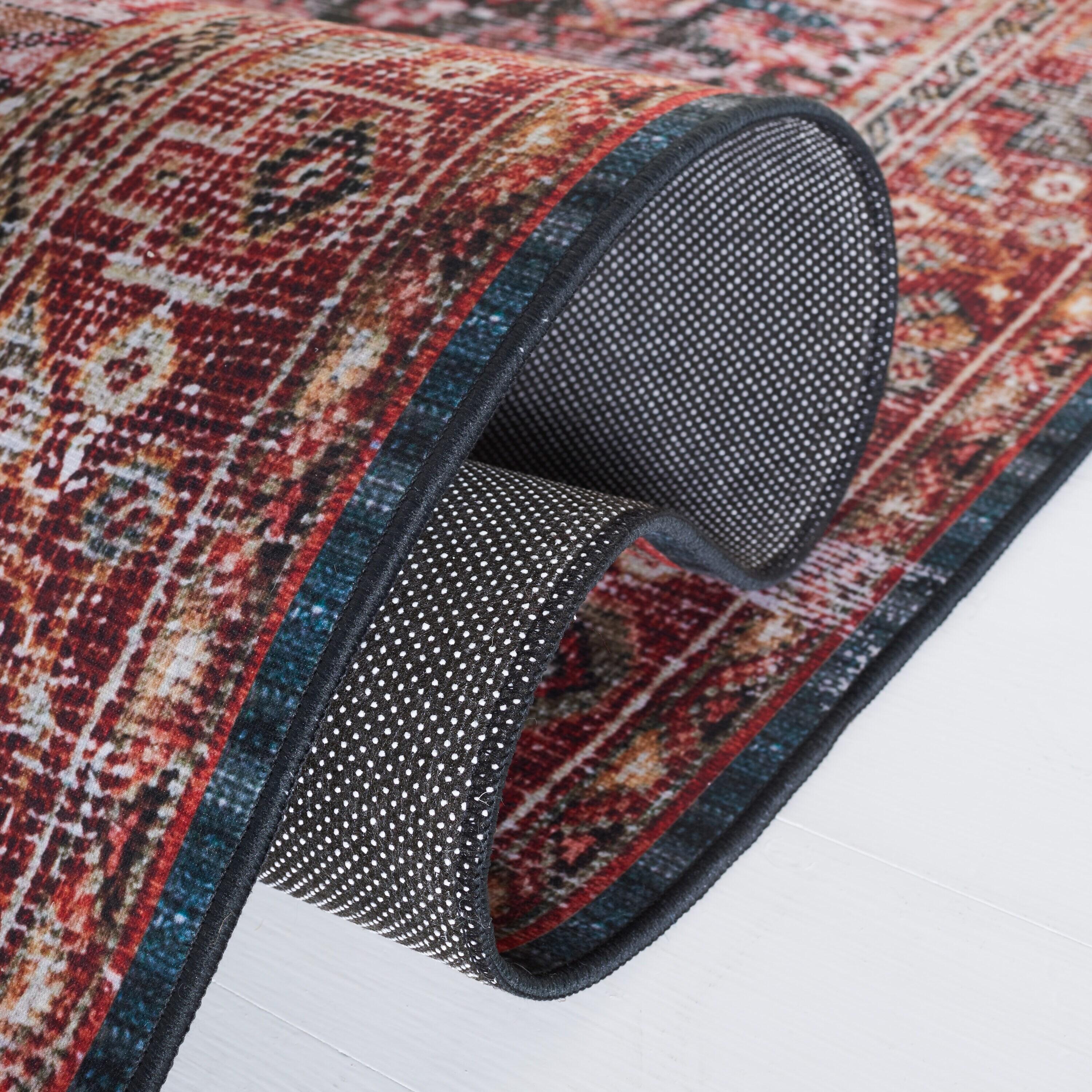 Tucson TSN114 Power Loomed Machine Washable Area Rug - Rust/Green - 6'x6' - Safavieh.