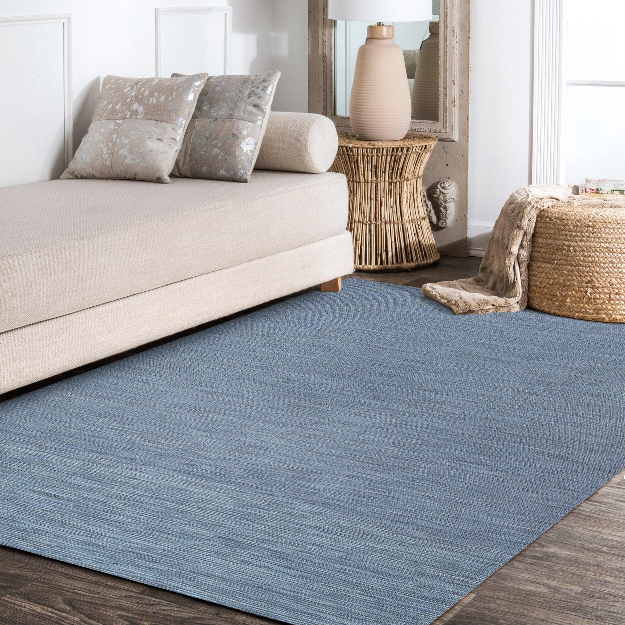 3'x5' Ethan Modern Flatweave Solid  Area Rug, Blue - JONATHAN Y