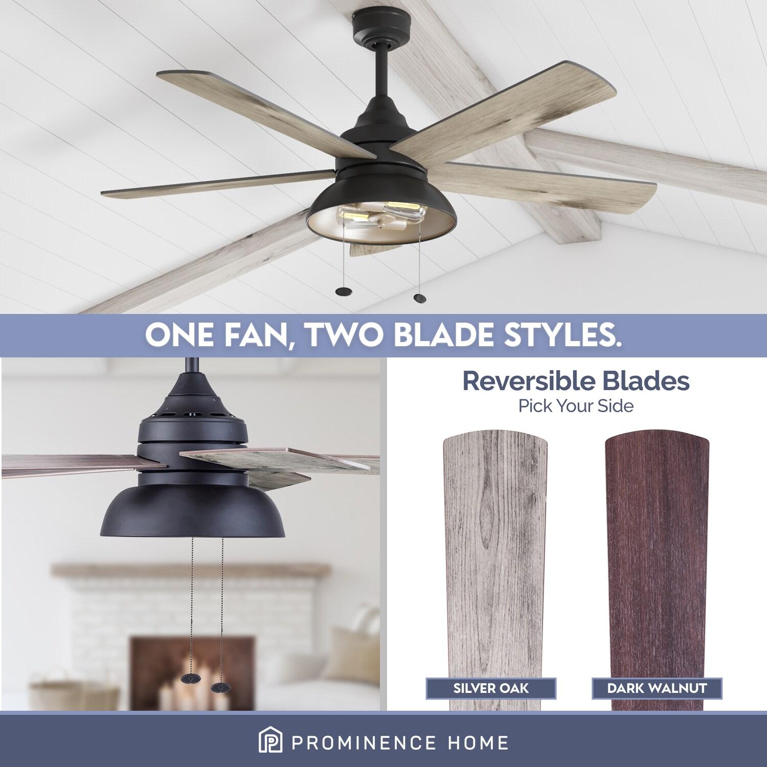 Prominence Home 51659-45 Brightondale 52 in. Industrial Style Indoor Outdoor LED Ceiling Fan with Light - Matte Black