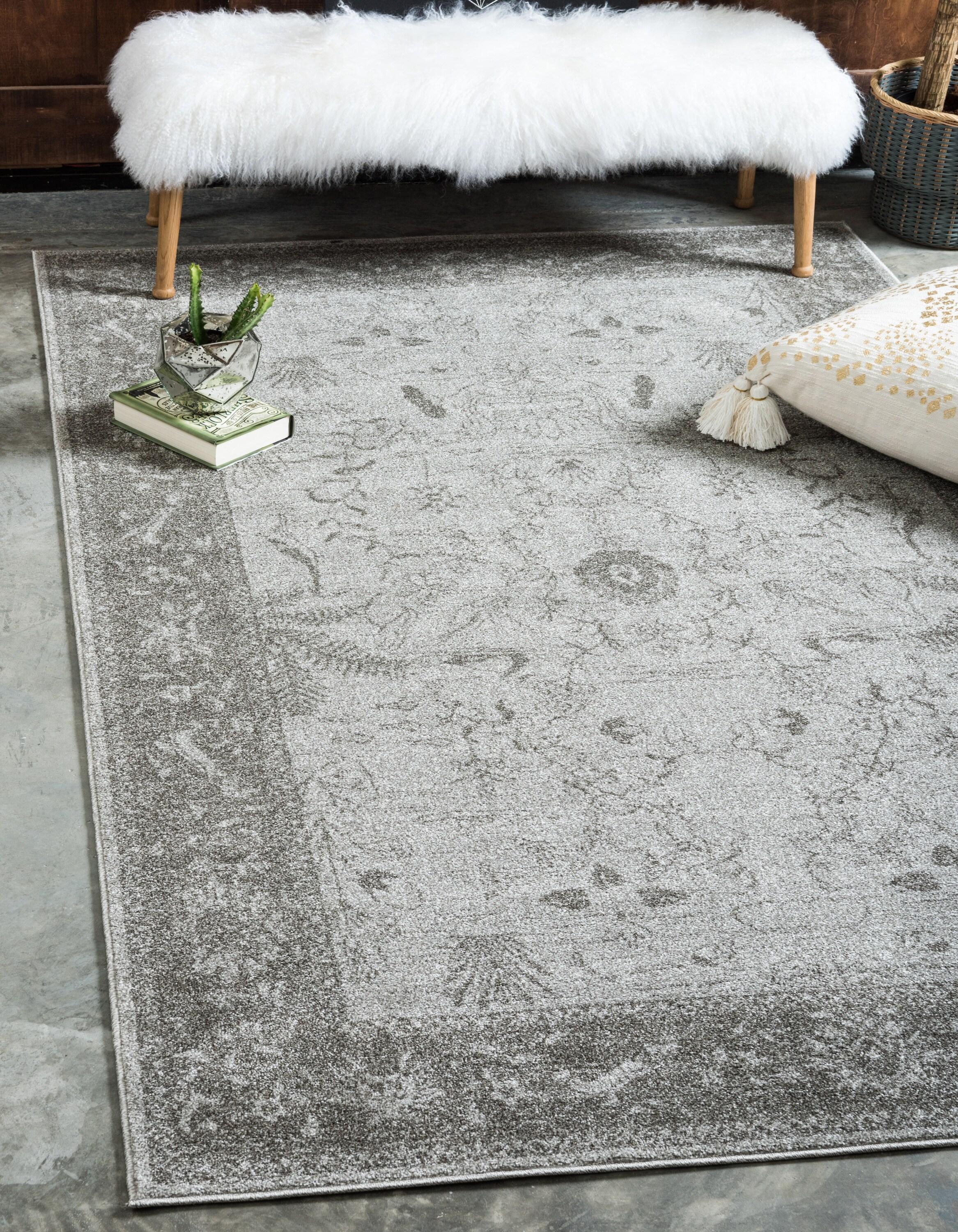 Unique Loom 5' 3 x 8' 0 Light Gray La Jolla Floral Area Rug