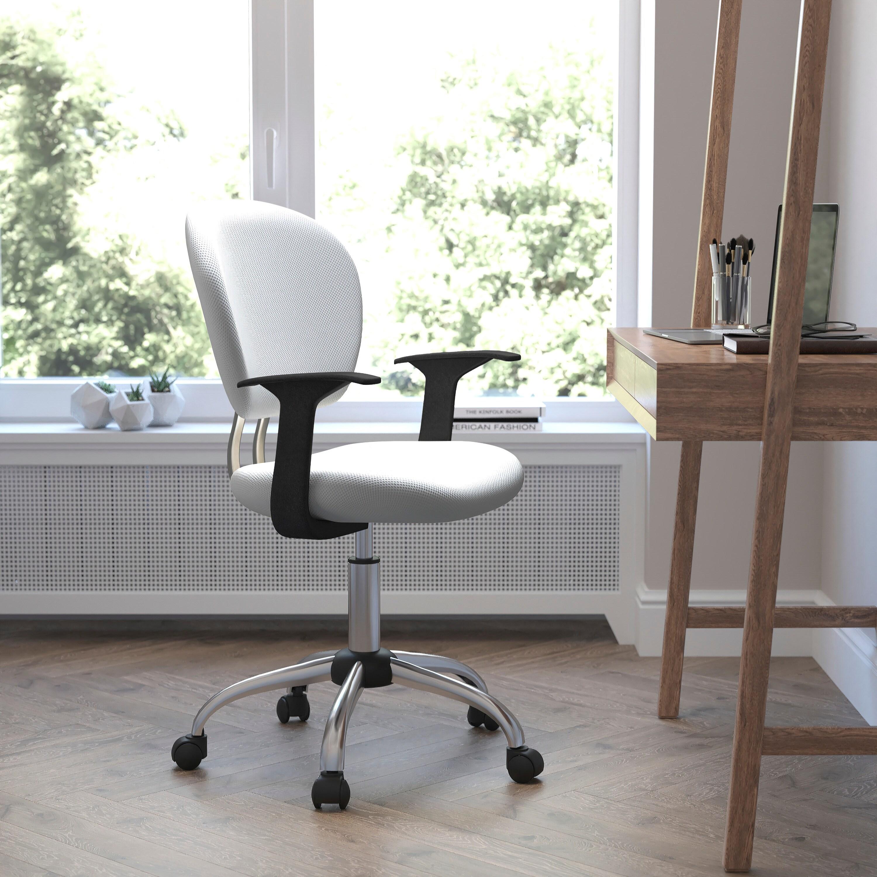 Mid-Back White Mesh Swivel Task Chair with Chrome Base