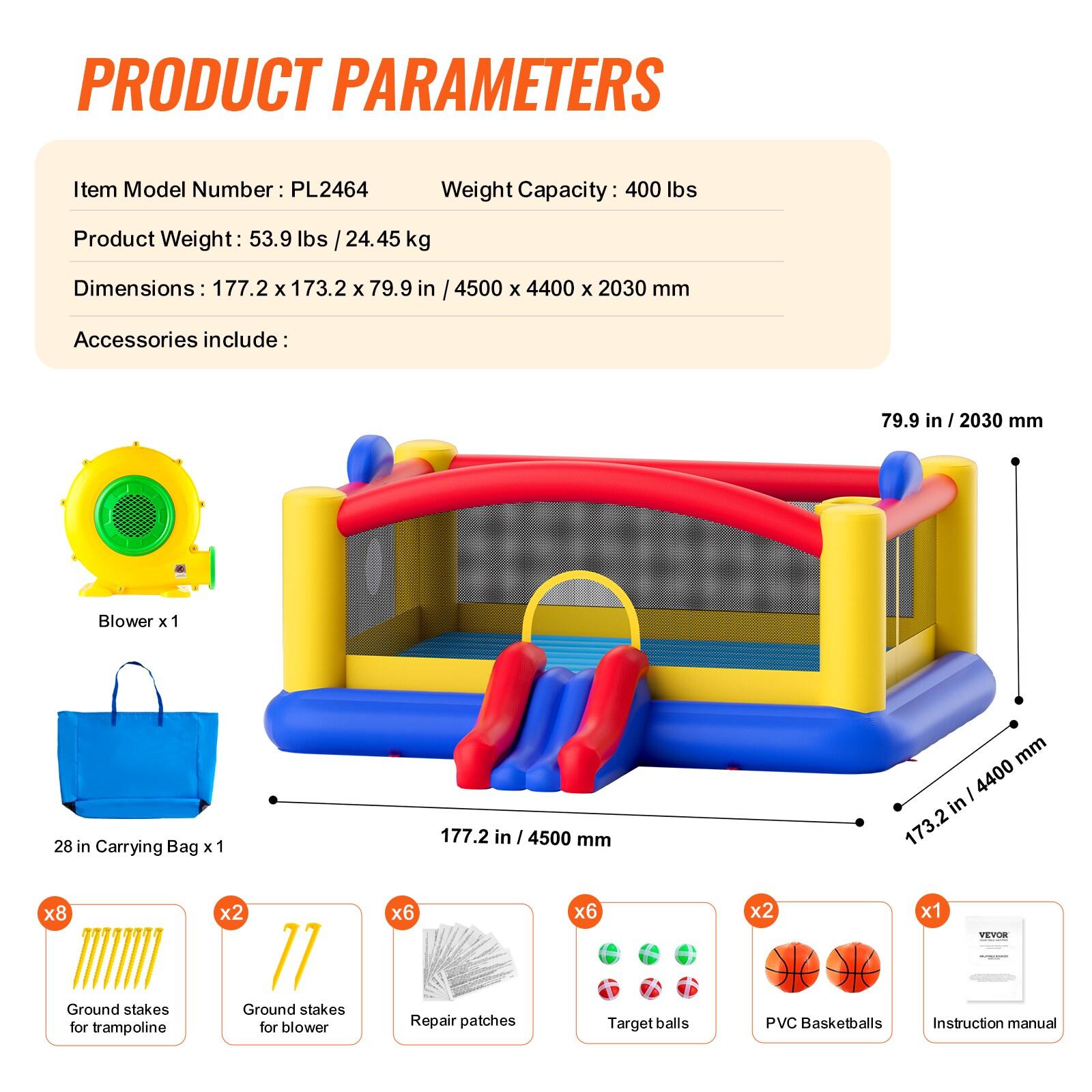 Large Multicolor Inflatable Bounce House with Slide and Basketball Hoop