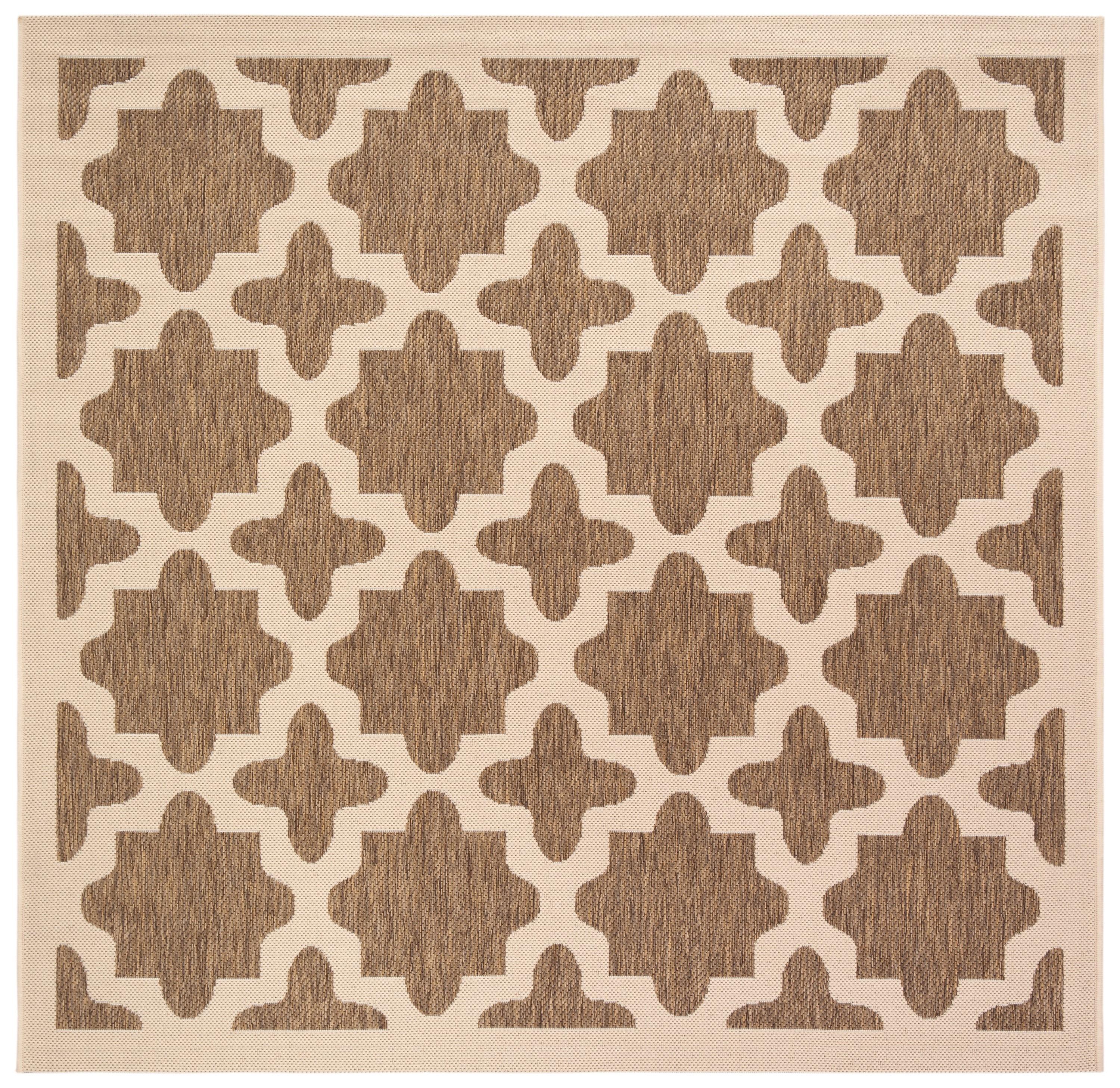SAFAVIEH Courtyard Amanda Geometric Indoor/Outdoor Area Rug, 4' x 4' Square, Brown/Bone