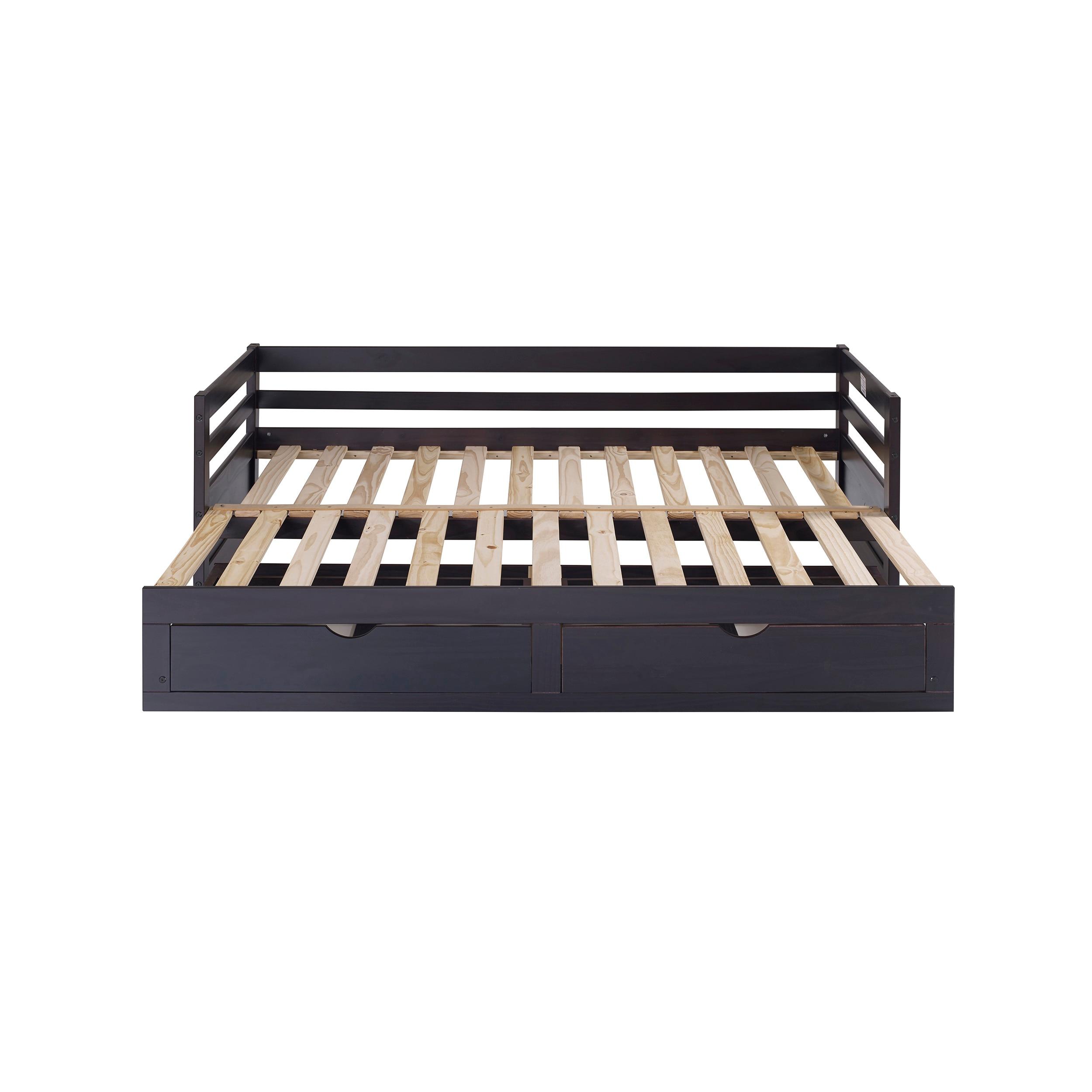 Alaterre Furniture Jasper Twin to King Extending Day Bed with Storage Drawers, Espresso
