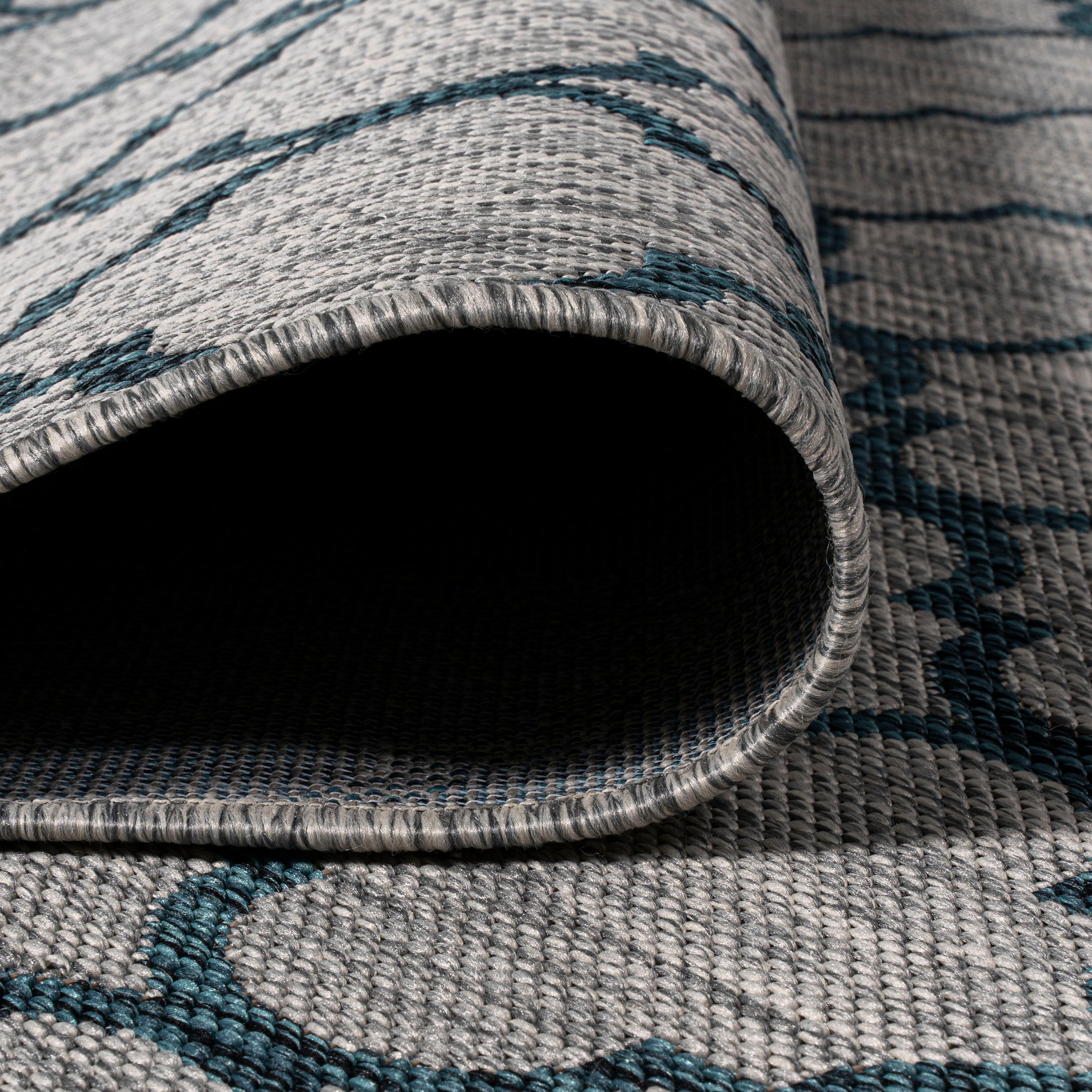 8'x10' Arabesque Ogee Trellis Indoor/Outdoor  Area Rug, Gray/Teal - JONATHAN Y