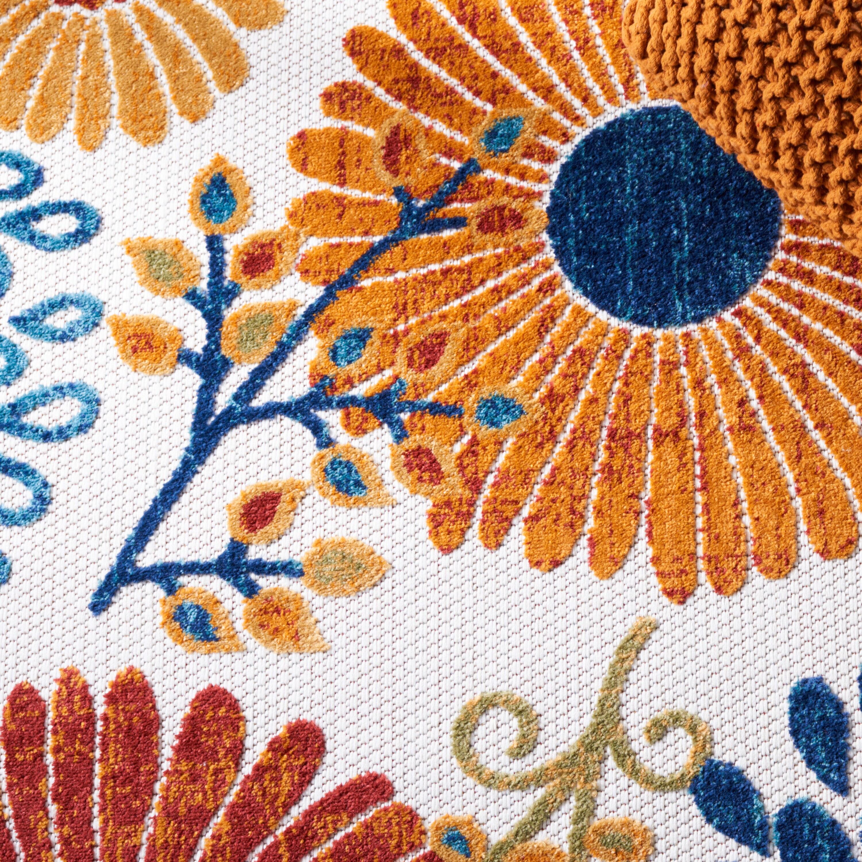 Cabana CBN832 Power Loomed Indoor/Outdoor Area Rug - Creme/Red - 5'3"x5'3" - Safavieh