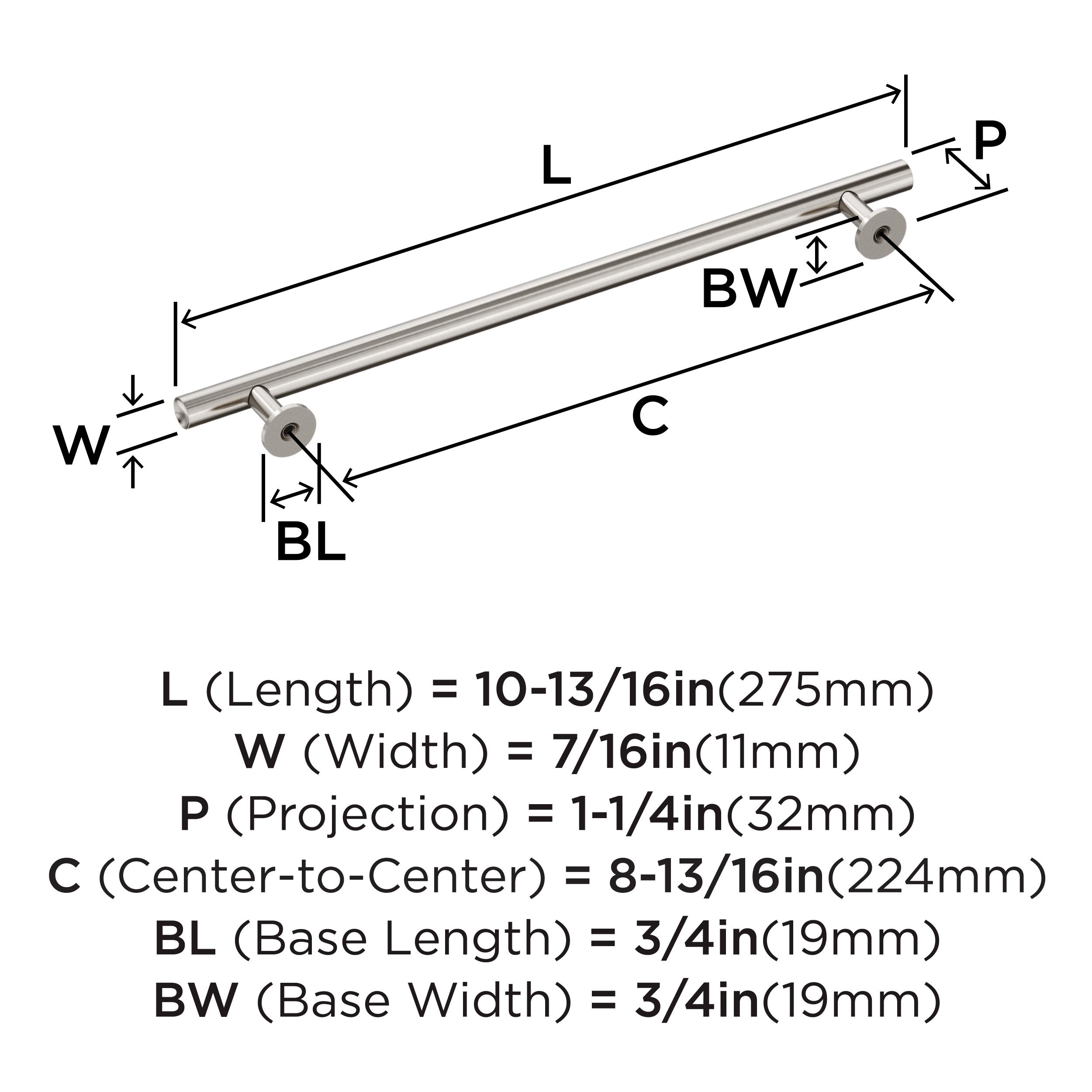 Amerock Radius 8-13/16 inch (224mm) Center-to-Center Satin Nickel Cabinet Pull