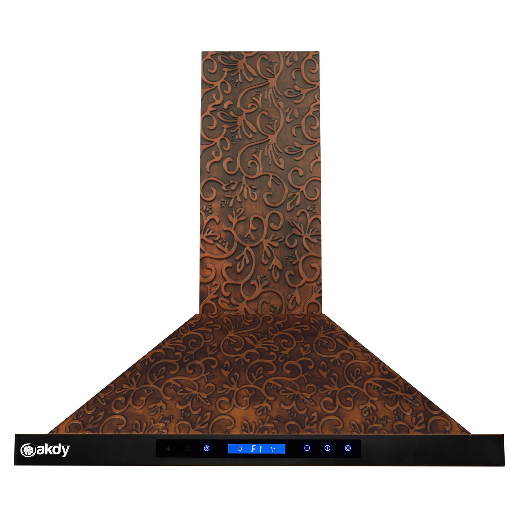 30-Inch Convertible Wall Mount Range Hood with Embossed Copper Vine Design, 343 CFM, 4 Fan Speeds, Touch Panel Controls, LED Lighting and Remote Control