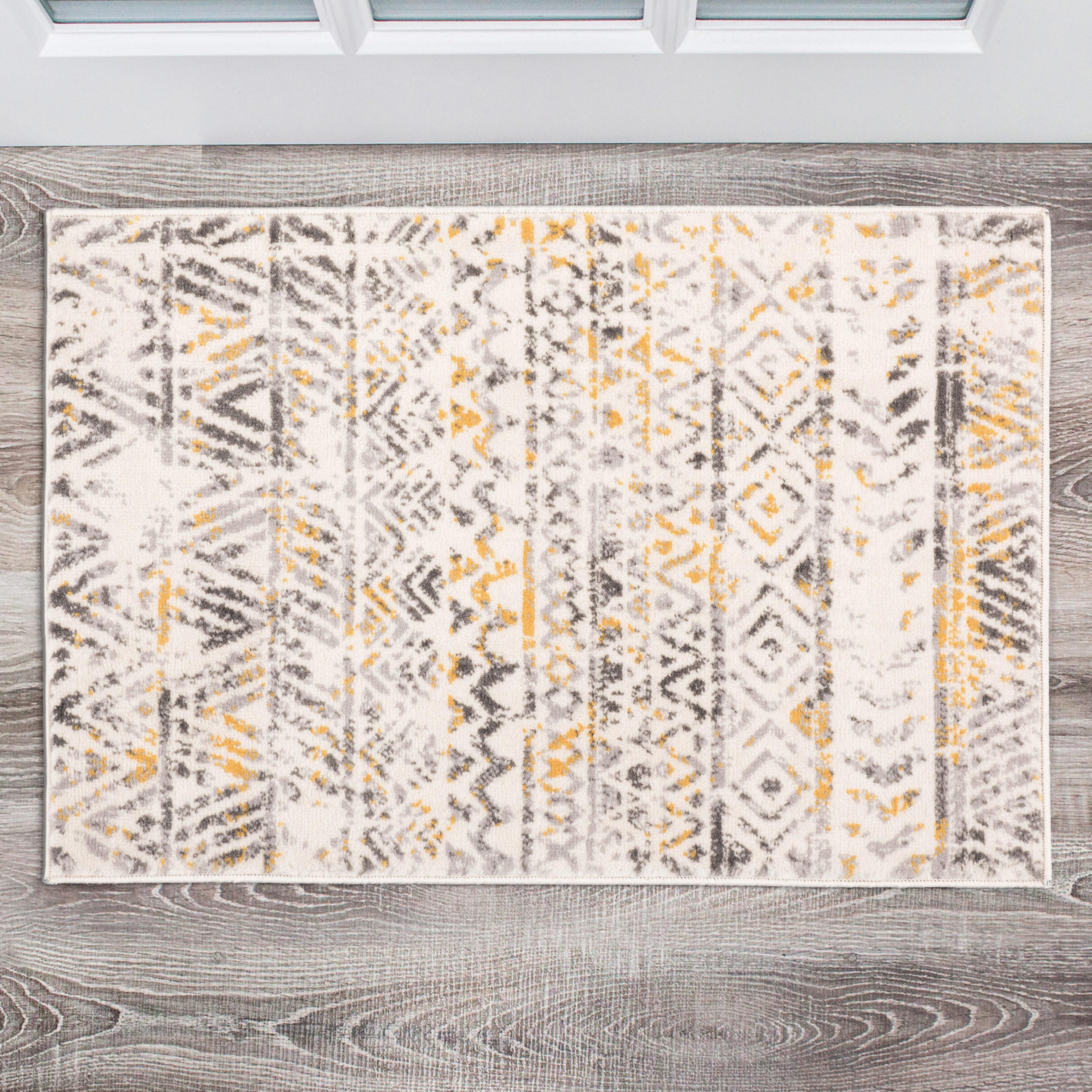 World Rug Gallery Geometric Distressed Bohemian Yellow 2'x3' Area Rug