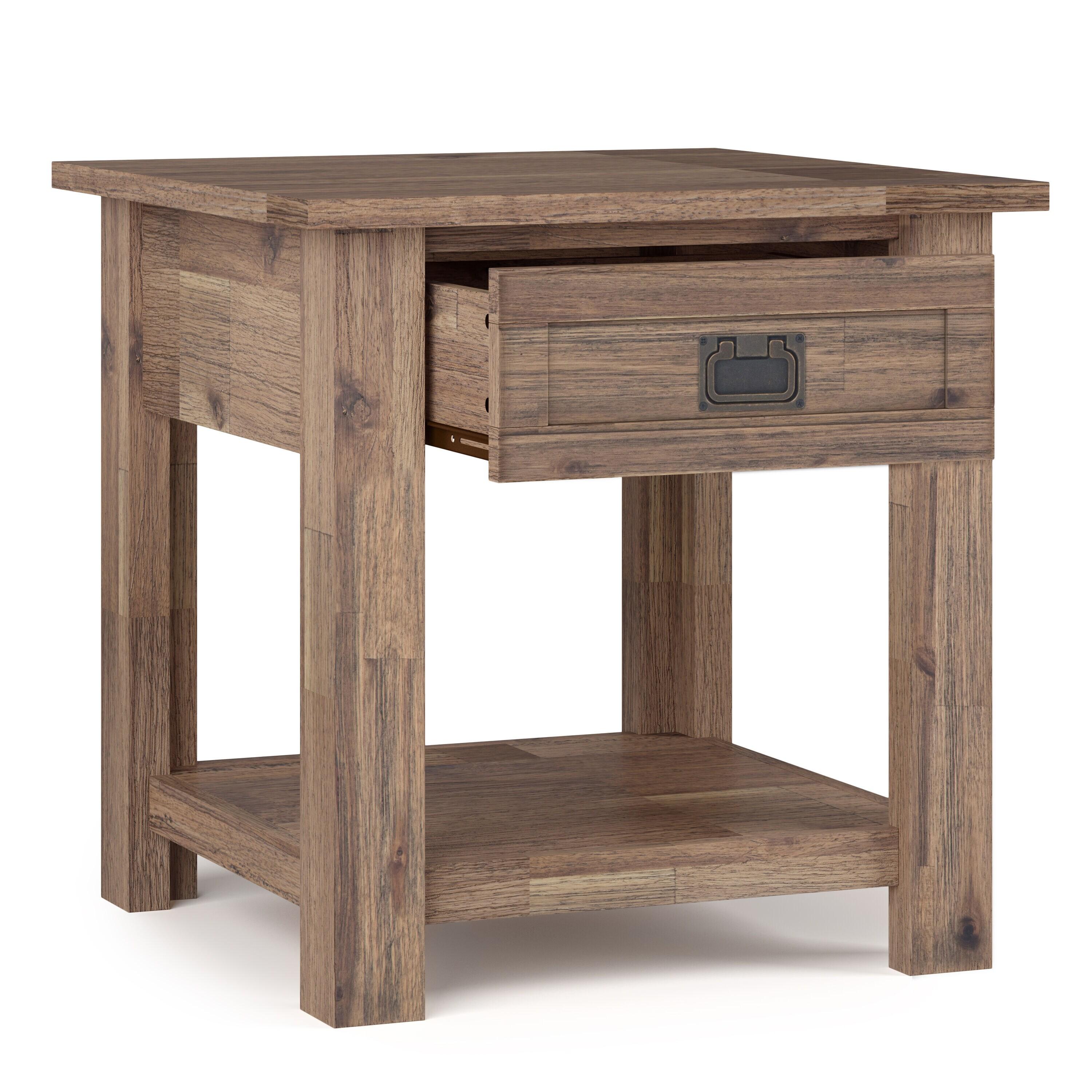 Simpli Home Monroe 22" Square Rustic Solid Wood End Table in Rustic Aged Brown