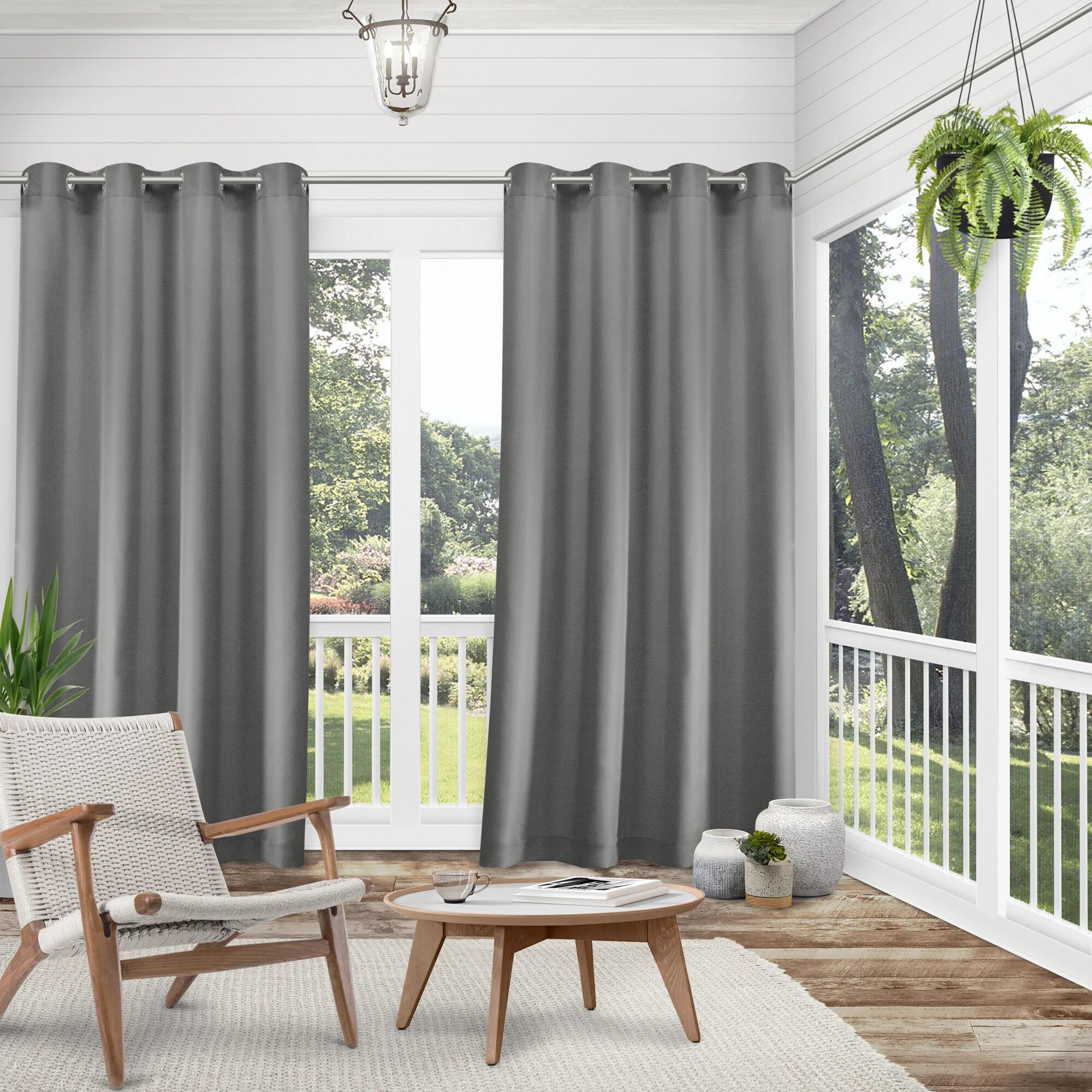 Set of 2 (84"x54") Outdoor Solid Cabana Grommet Top Light Filtering Curtain Panel Gray - Exclusive Home: Weather-Resistant Patio Drapes