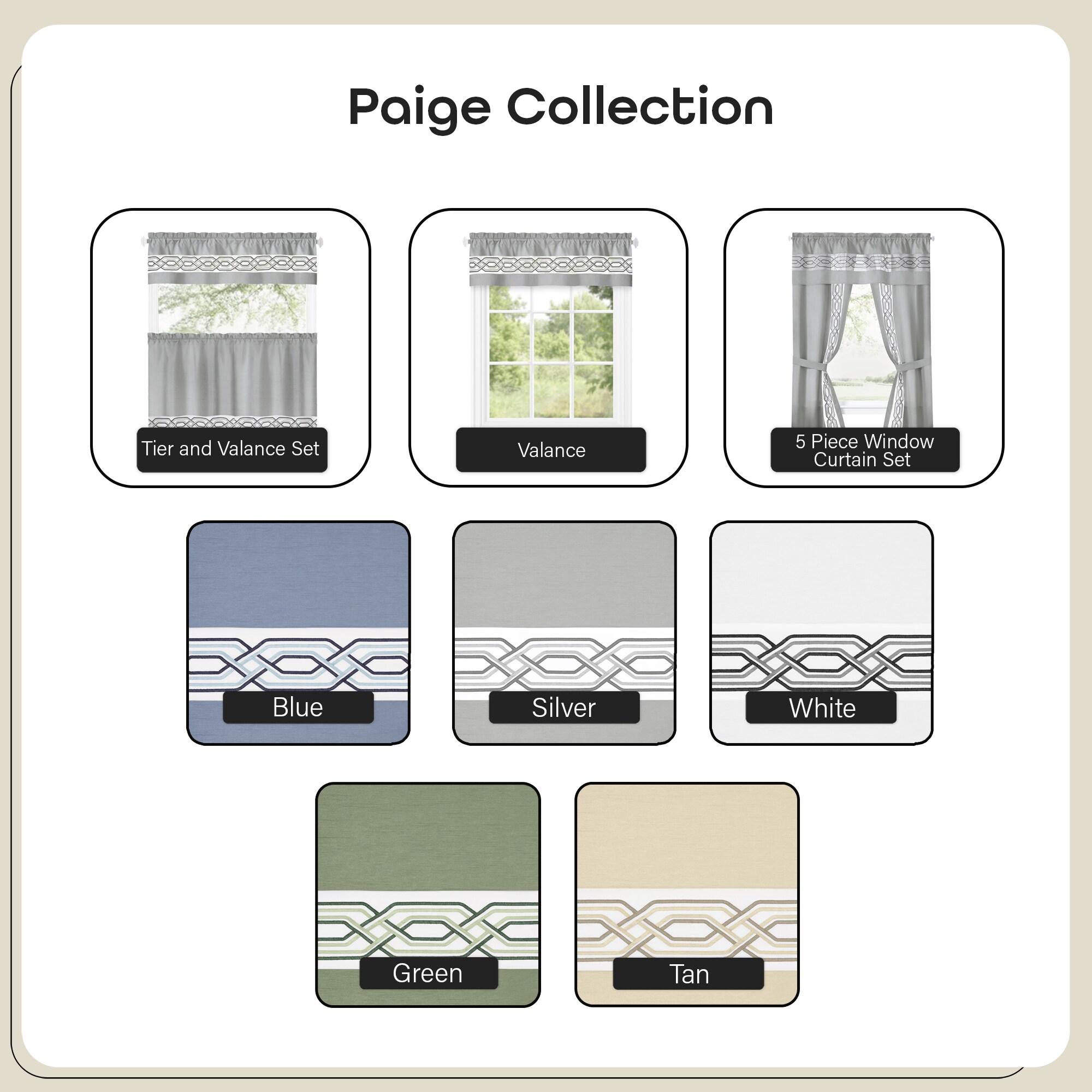Achim Paige Rod Pocket 5 Piece Light Filtering Curtain Set, Silver, 55" x 84"