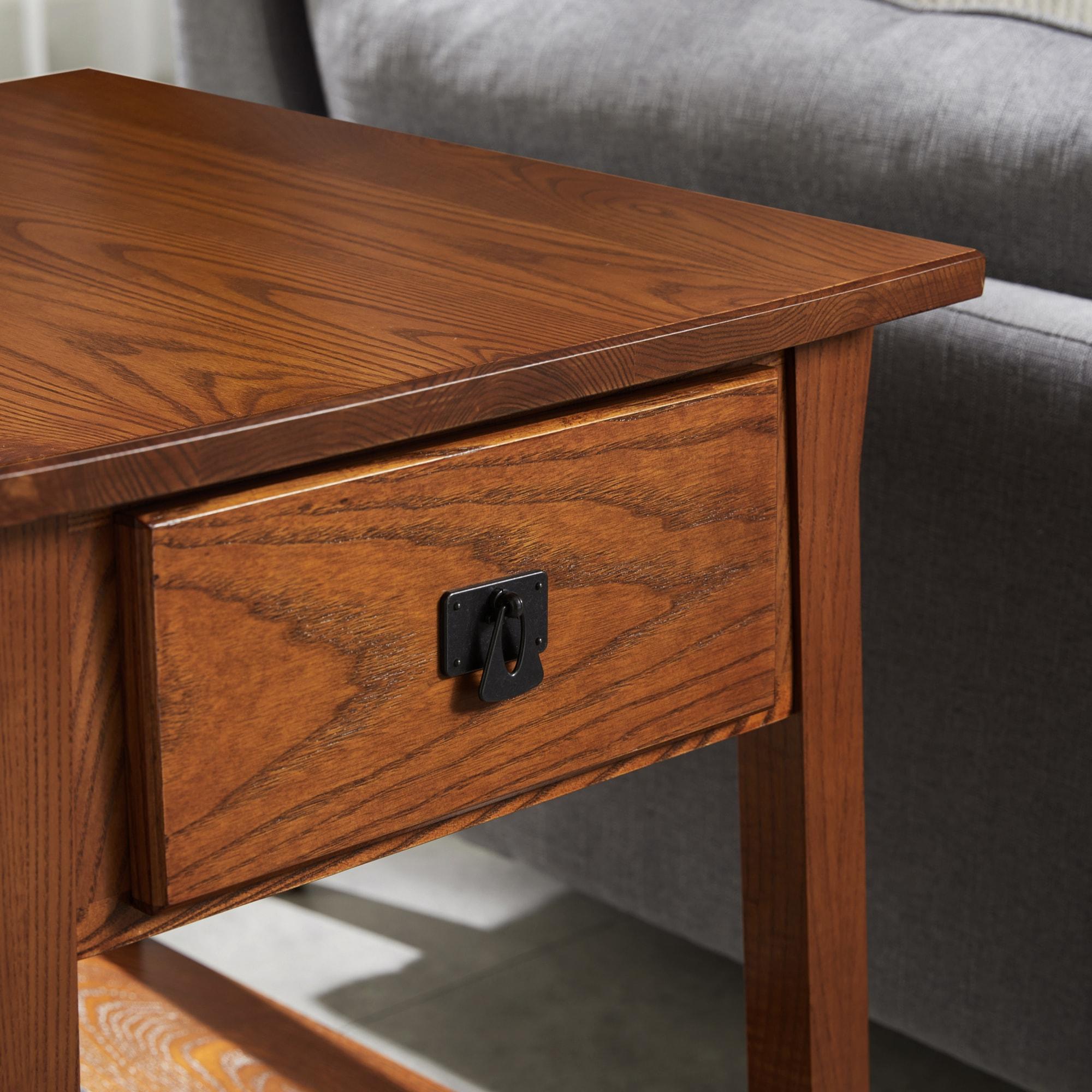 Leick Home 9056-RS Mission Round End Table with Drawer, Made with Solid Wood, Side Table for Living Room, Bedroom, and Office, Russet Finish