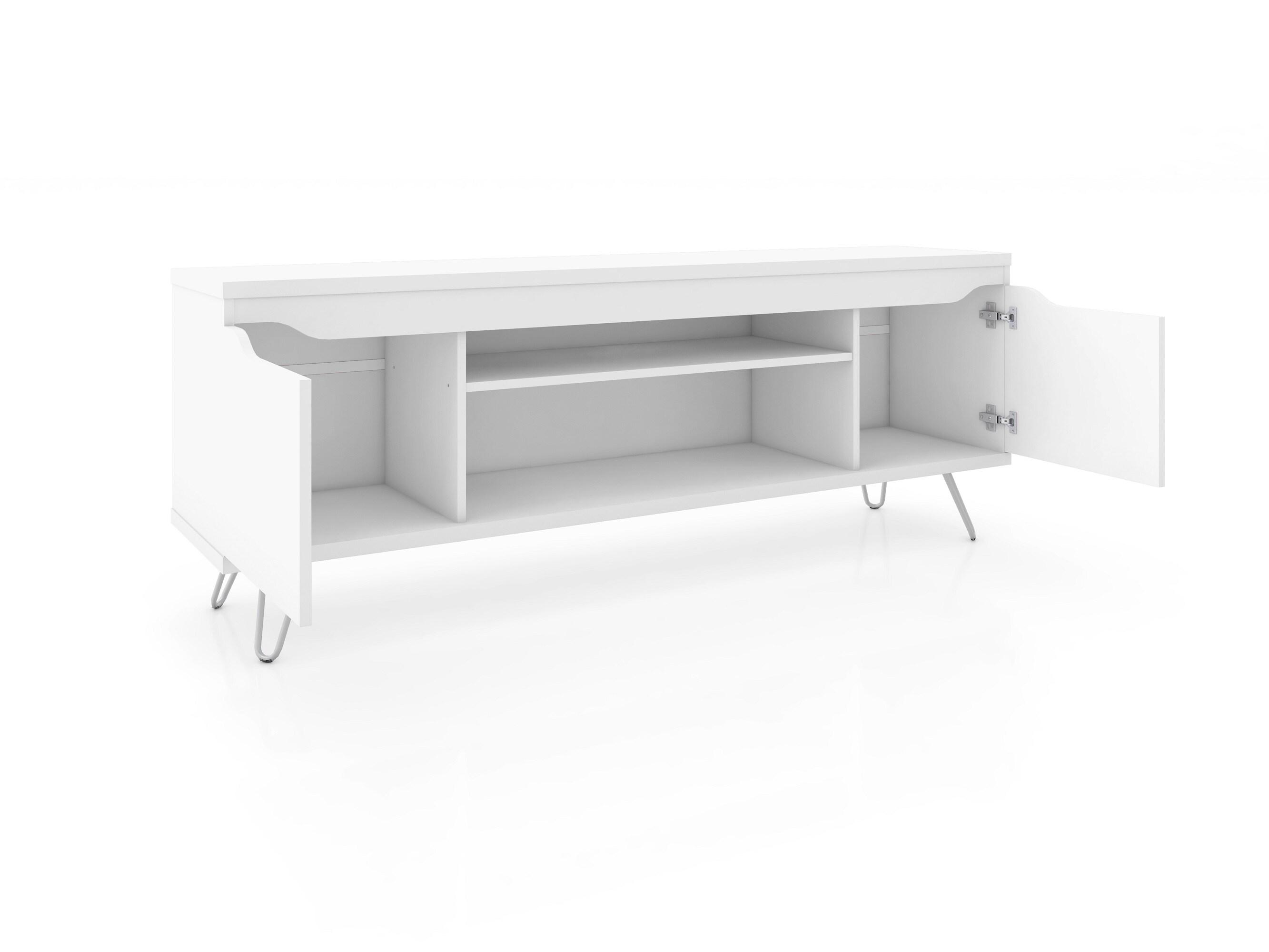 Baxter TV Stand for TVs up to 60" White - Manhattan Comfort: Mid-Century Modern Media Console with Cable Management