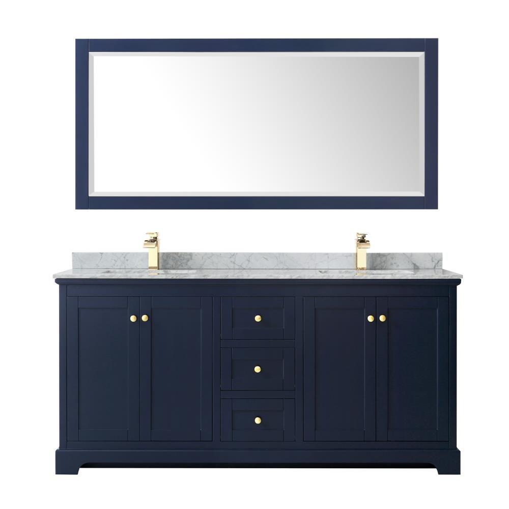 Avery 72" Dark Blue Vanity with White Carrara Marble Top and Mirror