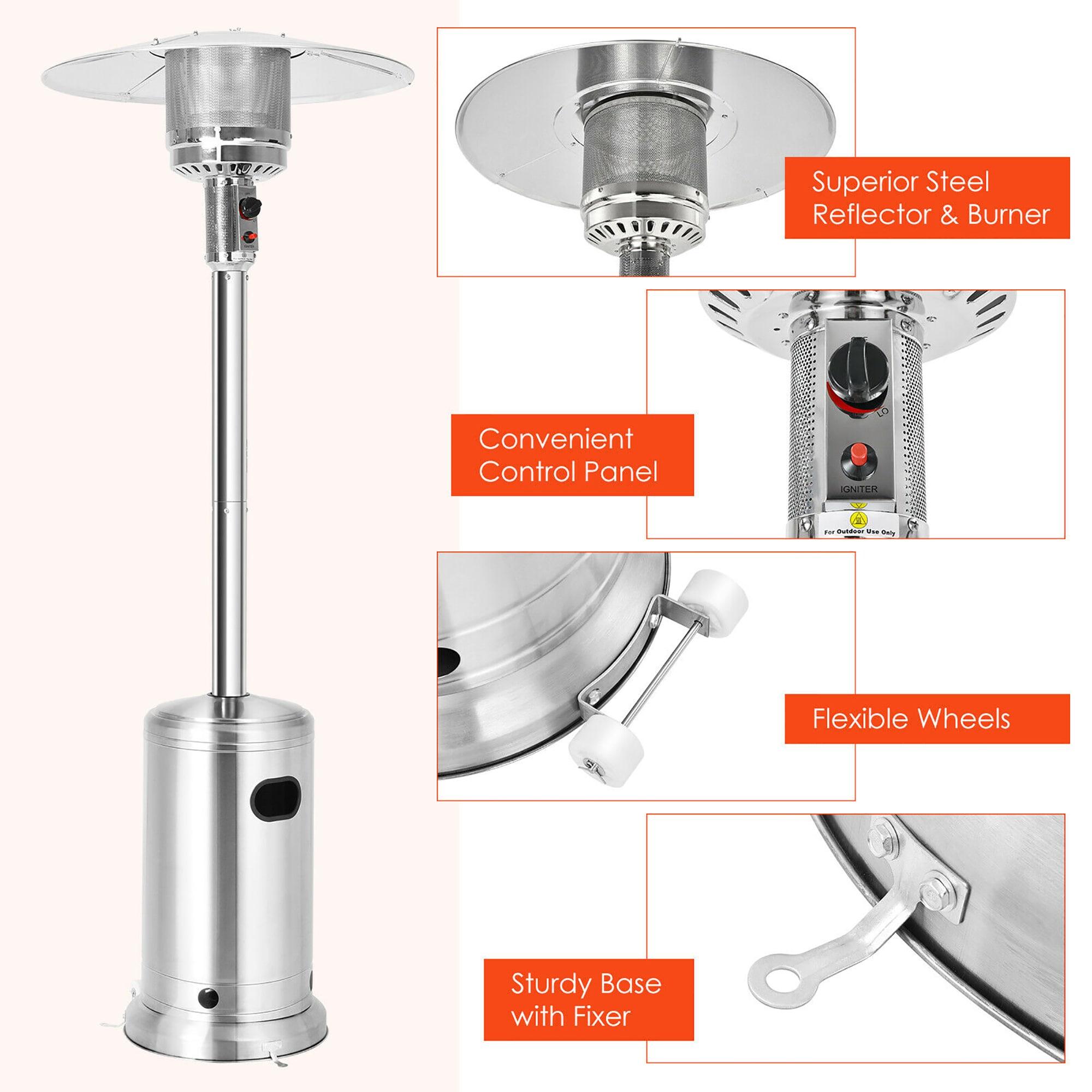 Costway 48000 BTU Patio Standing LP Gas Heater Stainless Steel Propane w/Wheels Silver