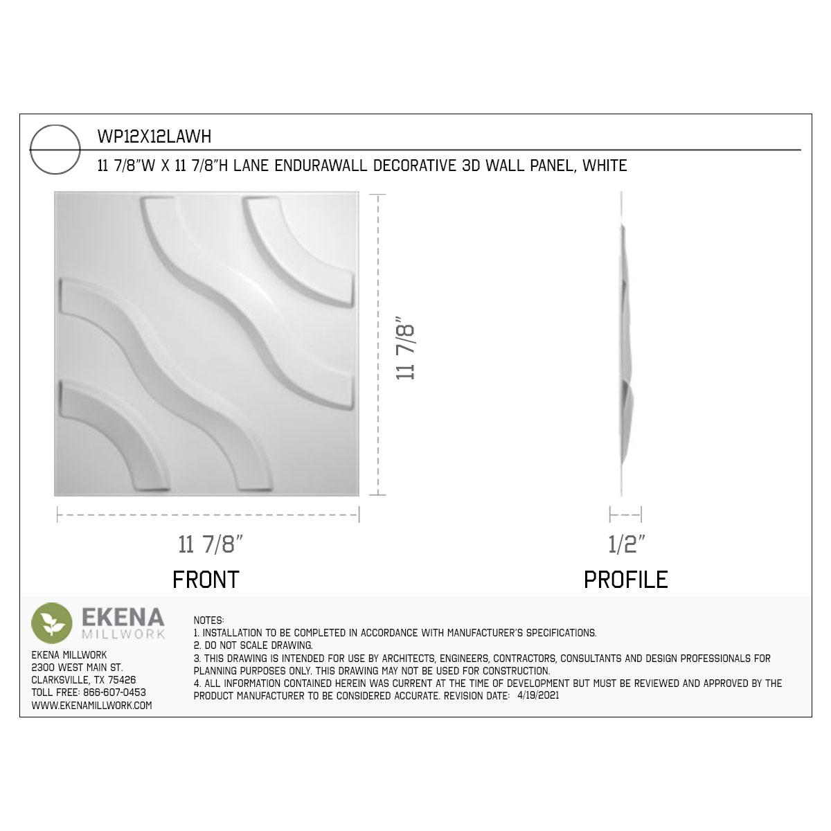 Ekena Millwork Lane EnduraWall Decorative 3D Wall Panel (Set of 10)