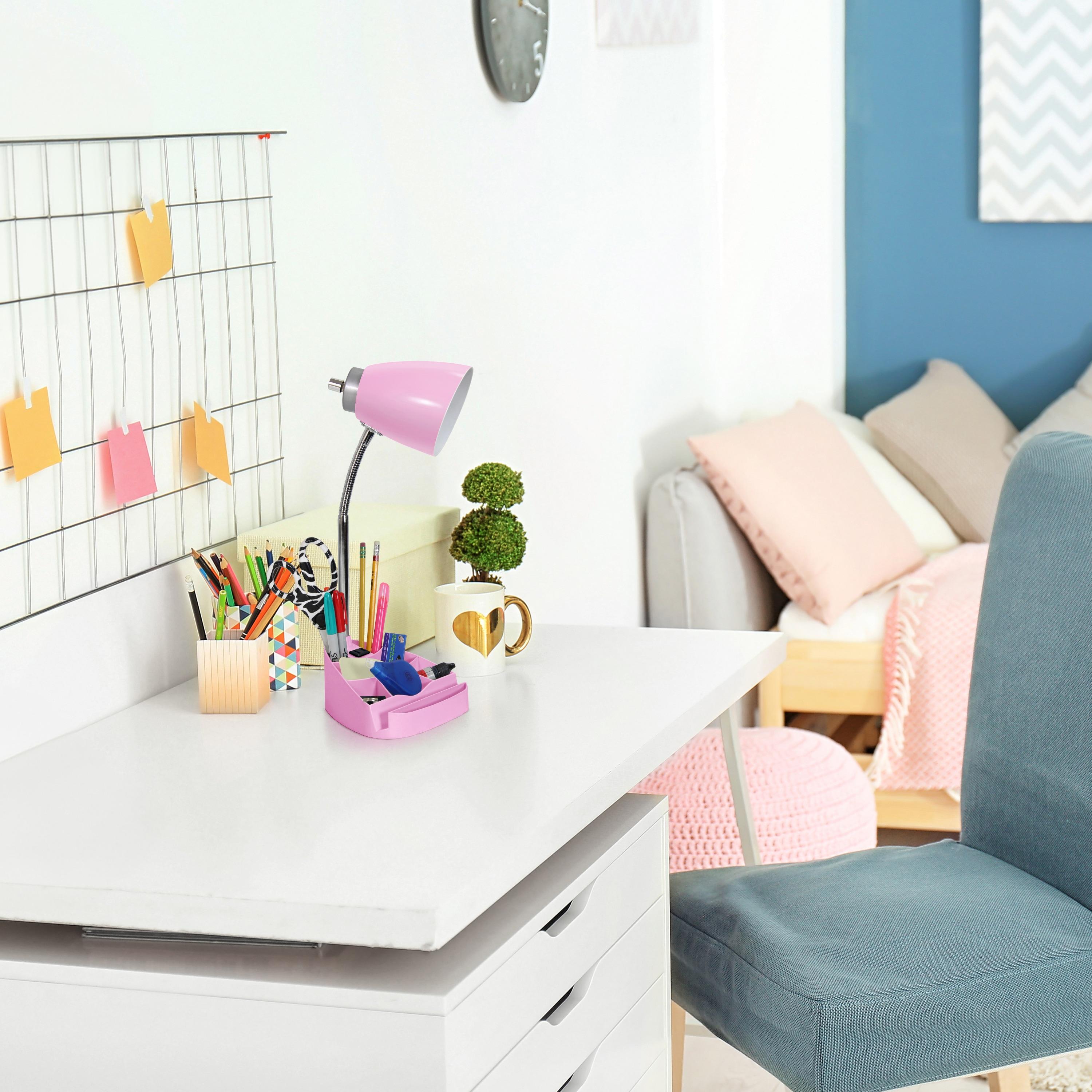 Creekwood Home Sleek Essentials 18.5" Flexible Desk Lamp with Charging Outlet and Storage Pink