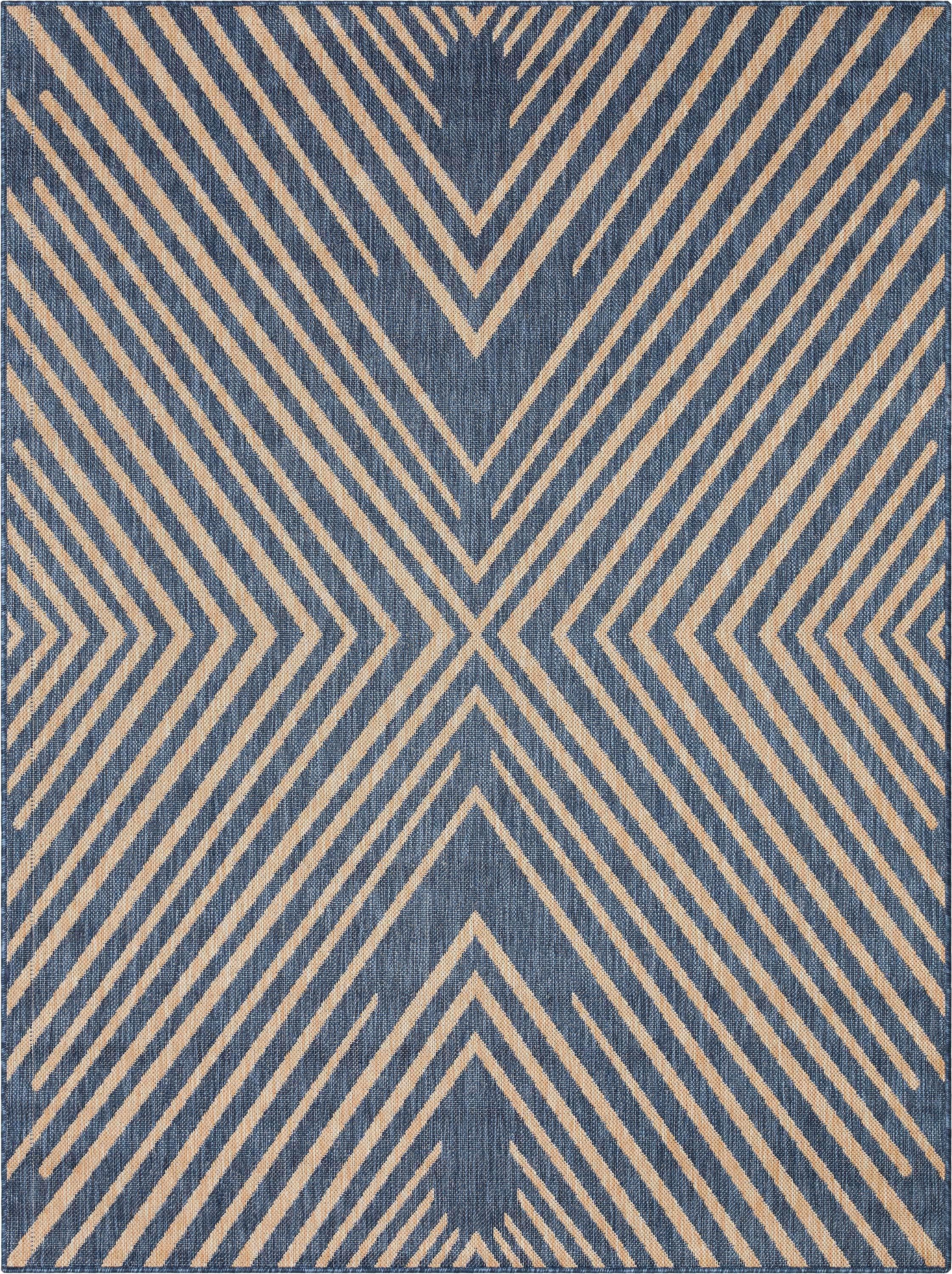Marshanna Kesia Modern Stripes Indoor/Outdoor Blue Flat-Weave Rug