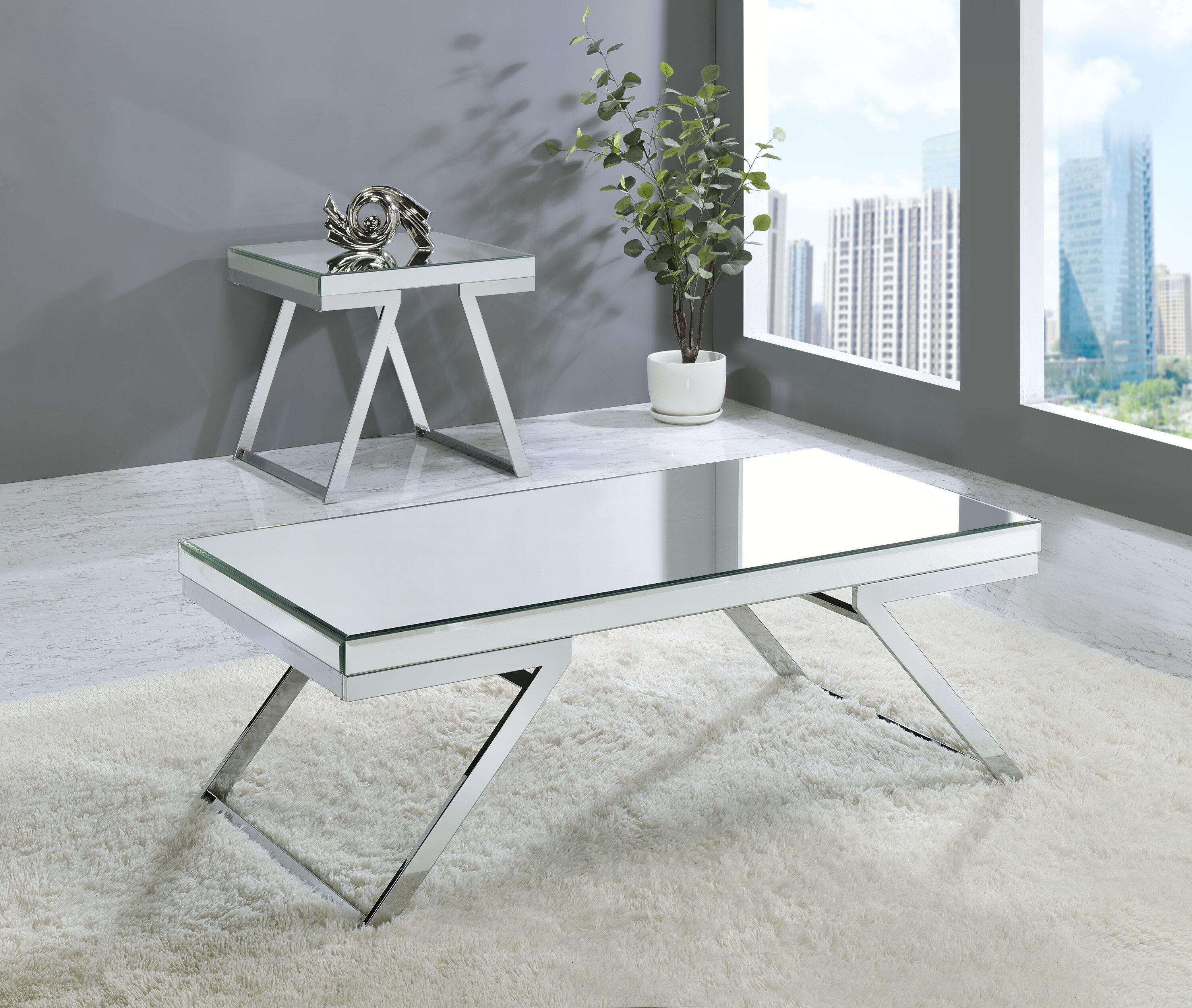 Alfresco Mirrored Glass and Chrome Metal Cocktail Table
