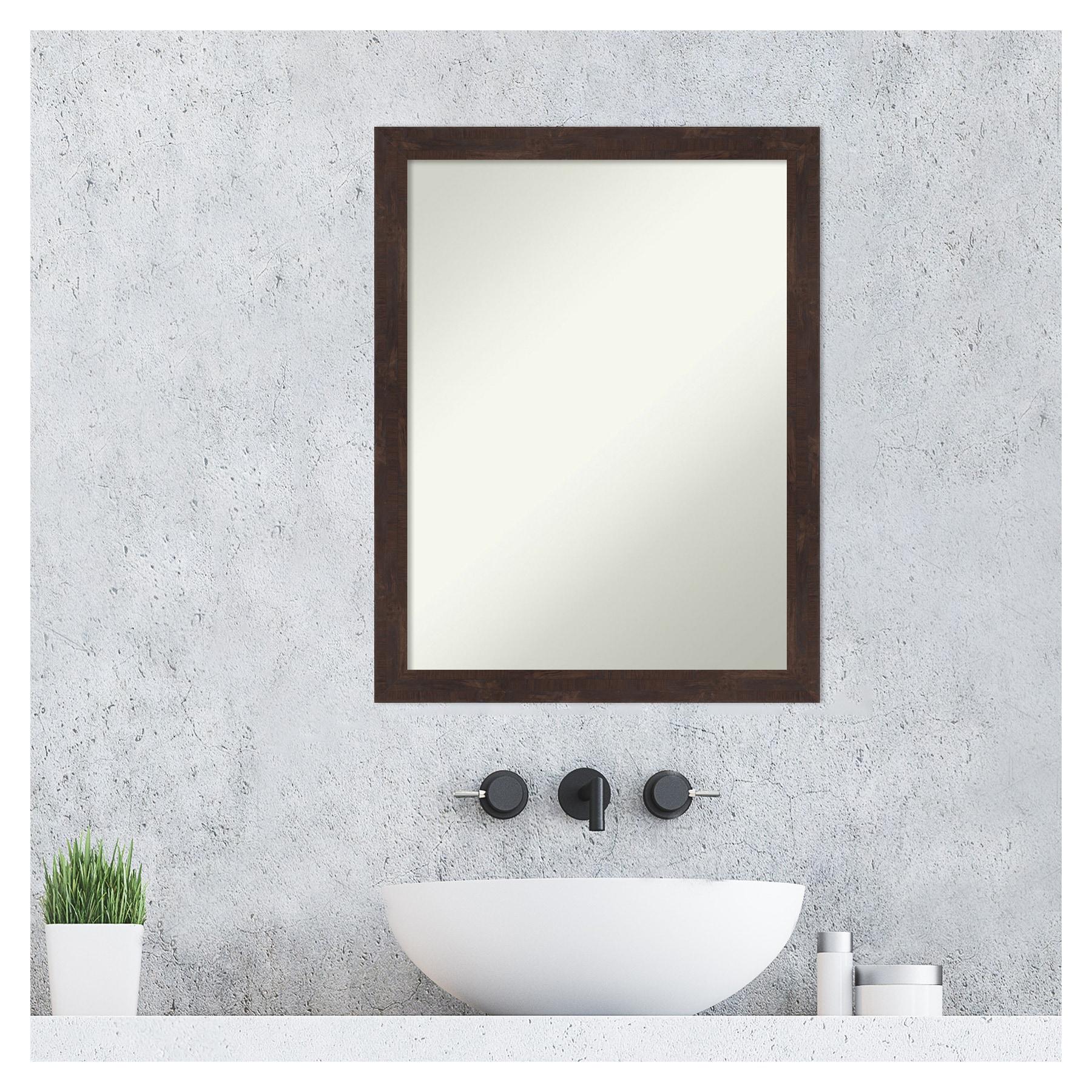 21" x 27" Non-Beveled Fresco Wood Bathroom Wall Mirror Dark Walnut - Amanti Art: Includes Mounting Hardware