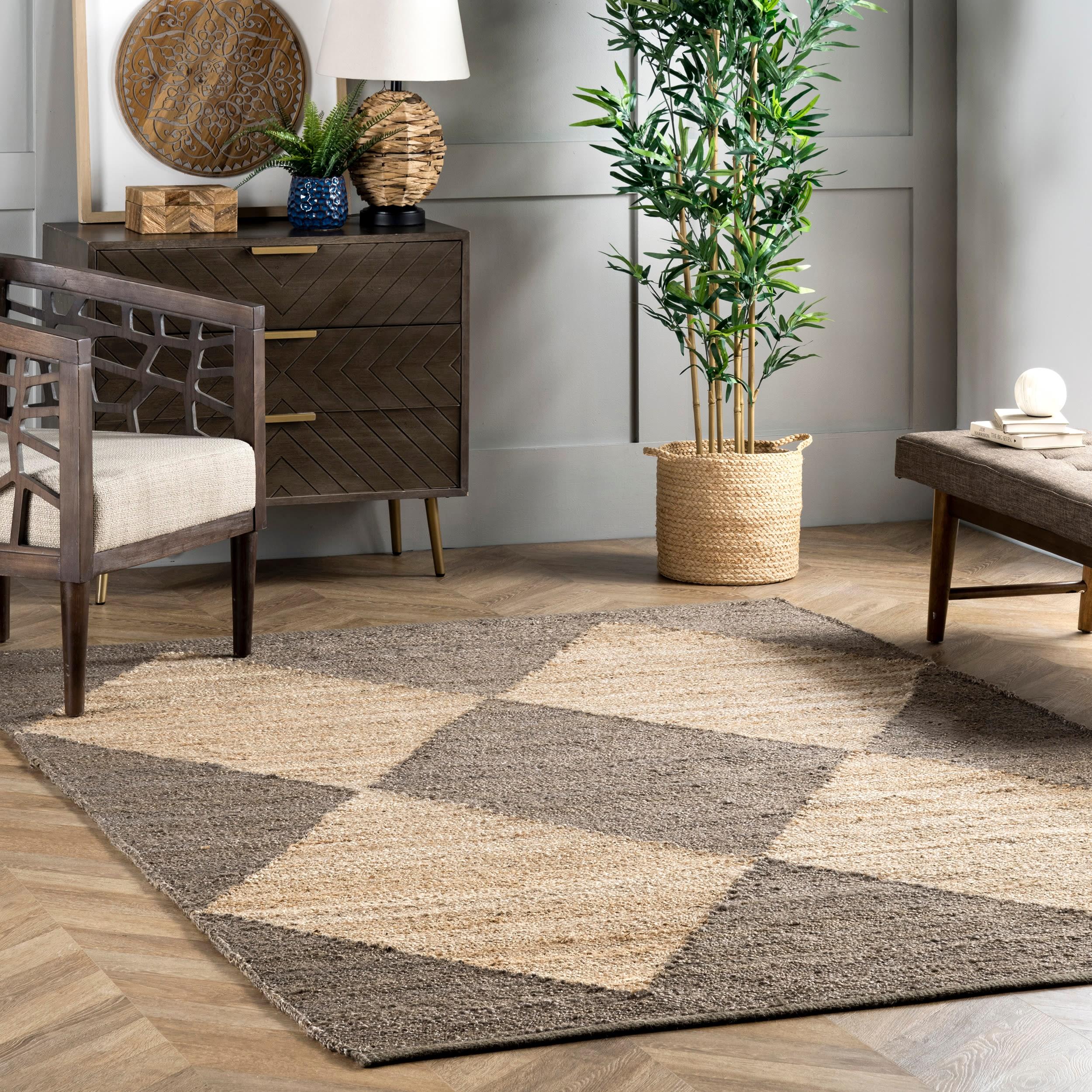 Handcrafted Gray Cotton-Jute Blend Rectangular Rug, 64in