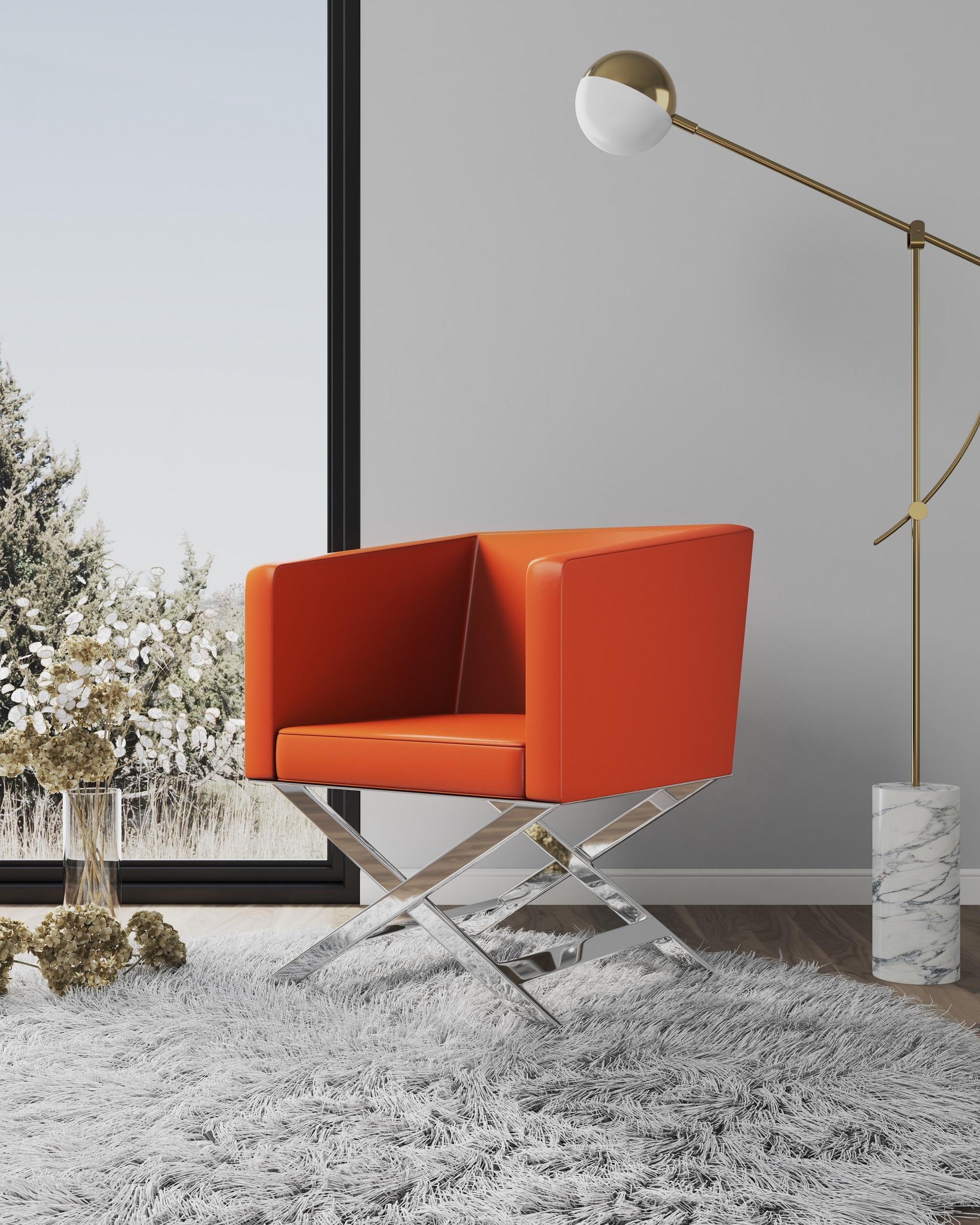 Set of 2 Hollywood Faux Leather Lounge Accent Chairs Orange - Manhattan Comfort: Chrome-Finished Metal, No Assembly Required