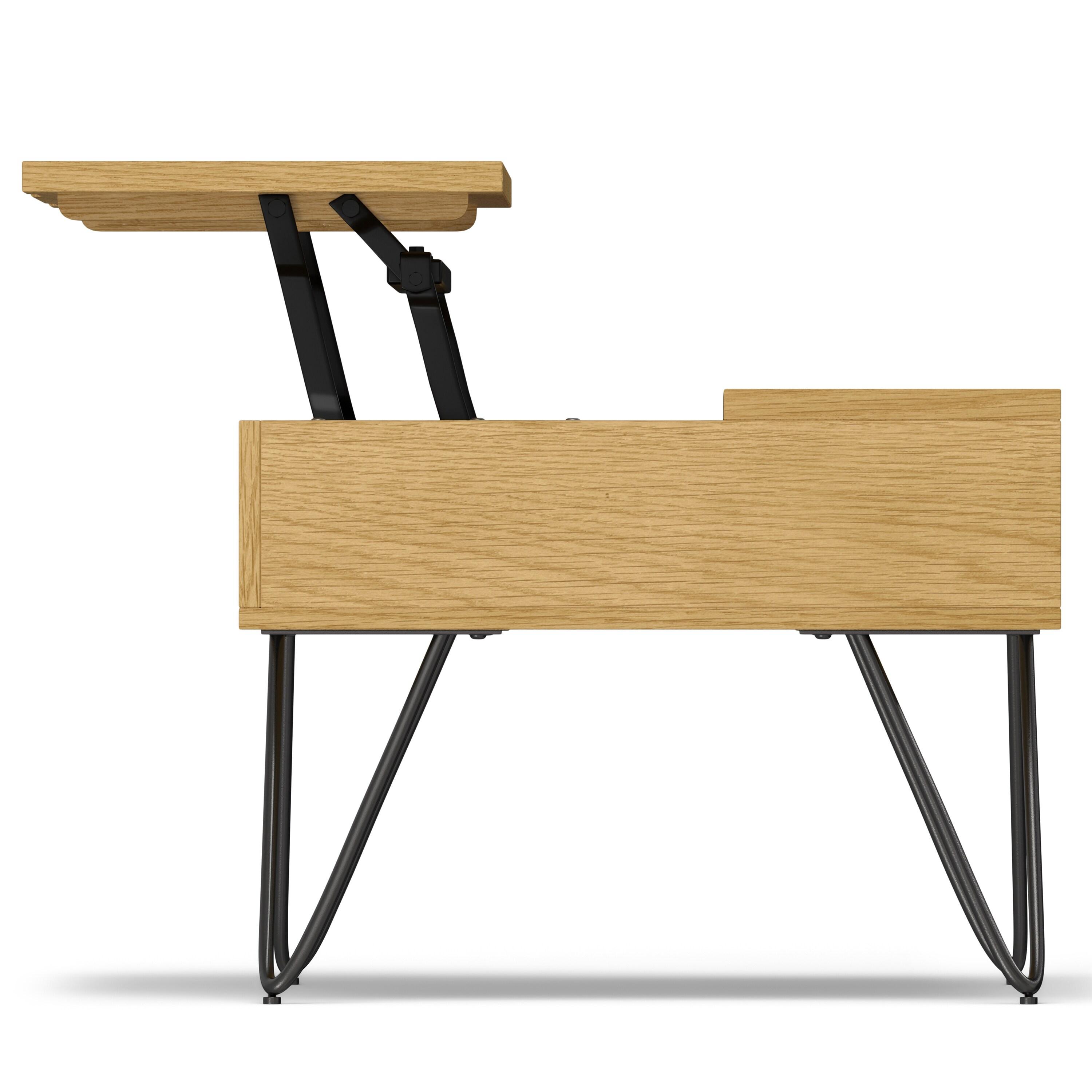 Simpli Home Hunter 36"W Solid Wood Industrial Small Lift Top Coffee Table with Hidden Storage and Metal Hairpin Legs
